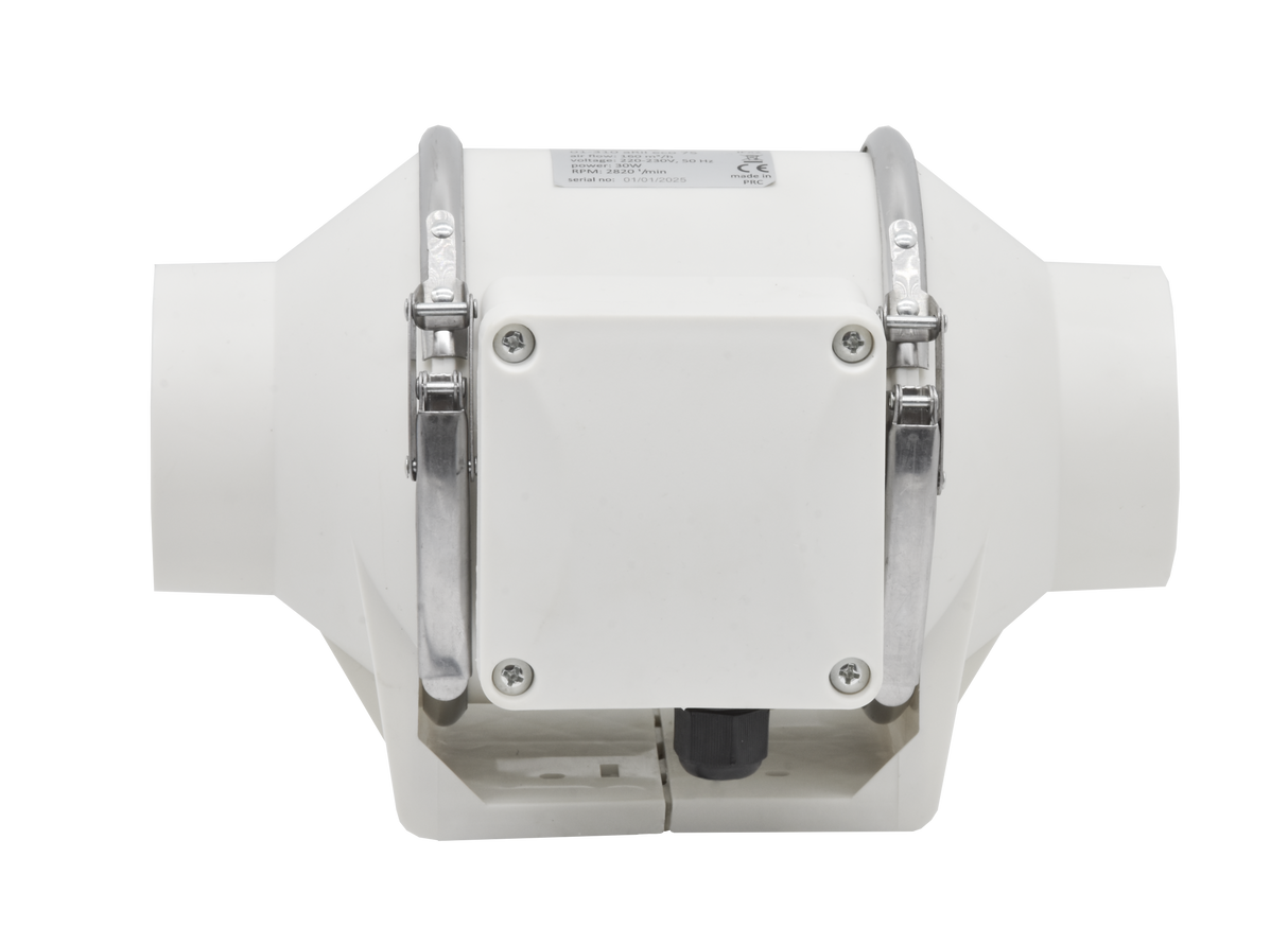 Ventilator centrifugal de tubulatură Ecovent OPTIFLOW 125, Putere 43W, Debit 360mc/h, Diametru Ø125mm, Presiune 147Pa, Alb