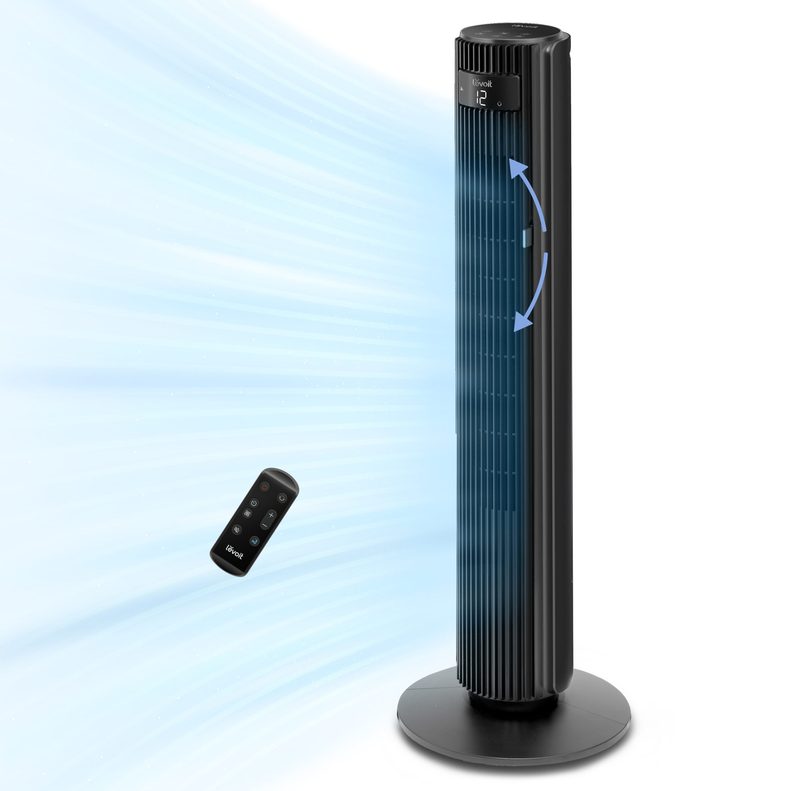 Ventilator turn Levoit, 107,6cm, 12 viteze, 4 moduri de funcționare, foarte silențios, telecomandă, negru