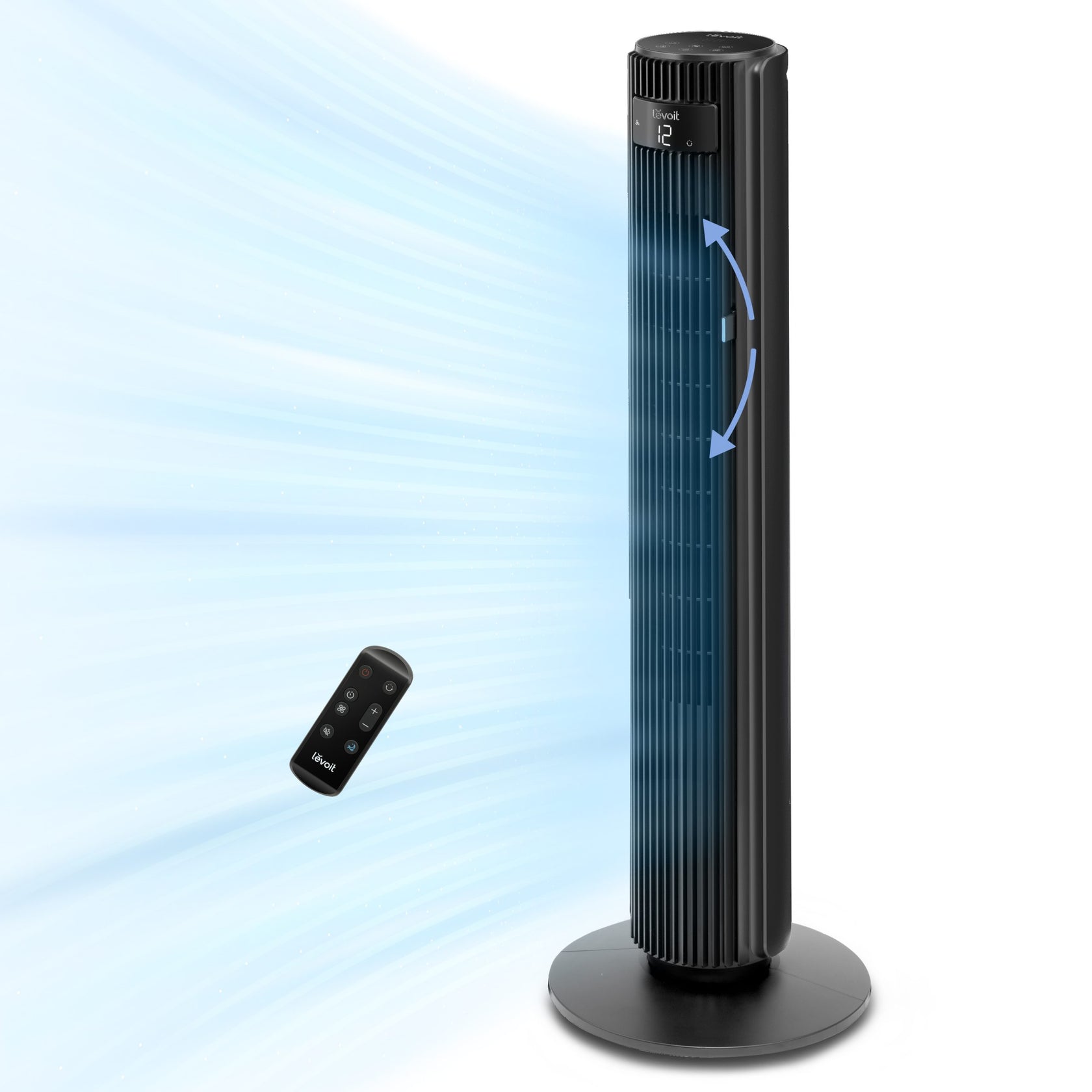 Ventilator turn Levoit, 107,6cm, 12 viteze, 4 moduri de funcționare, foarte silențios, telecomandă, negru