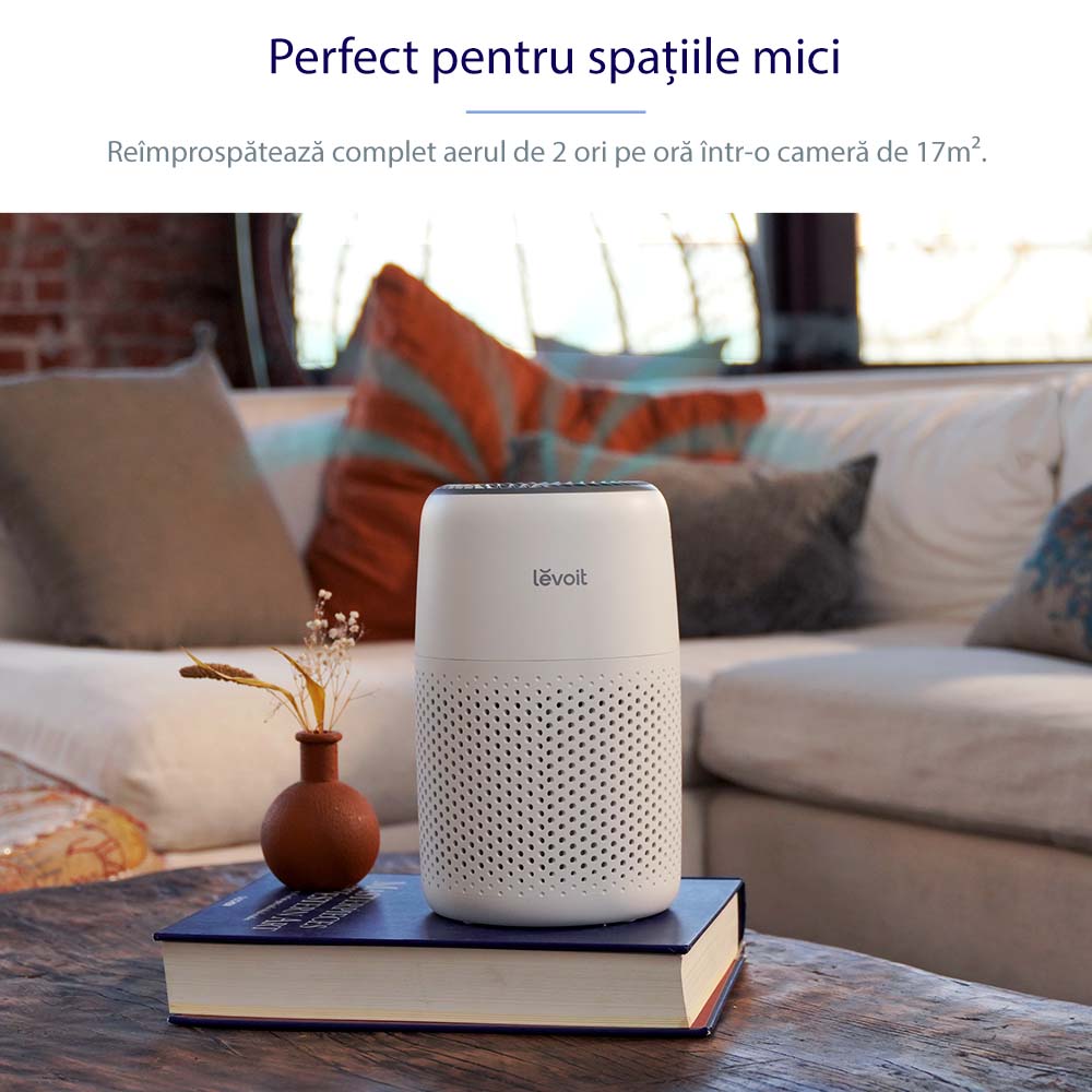Purificator de aer Levoit Core Mini, Filtru 3 in 1 True HEPA, Panou Comanda Touch Screen, Alb