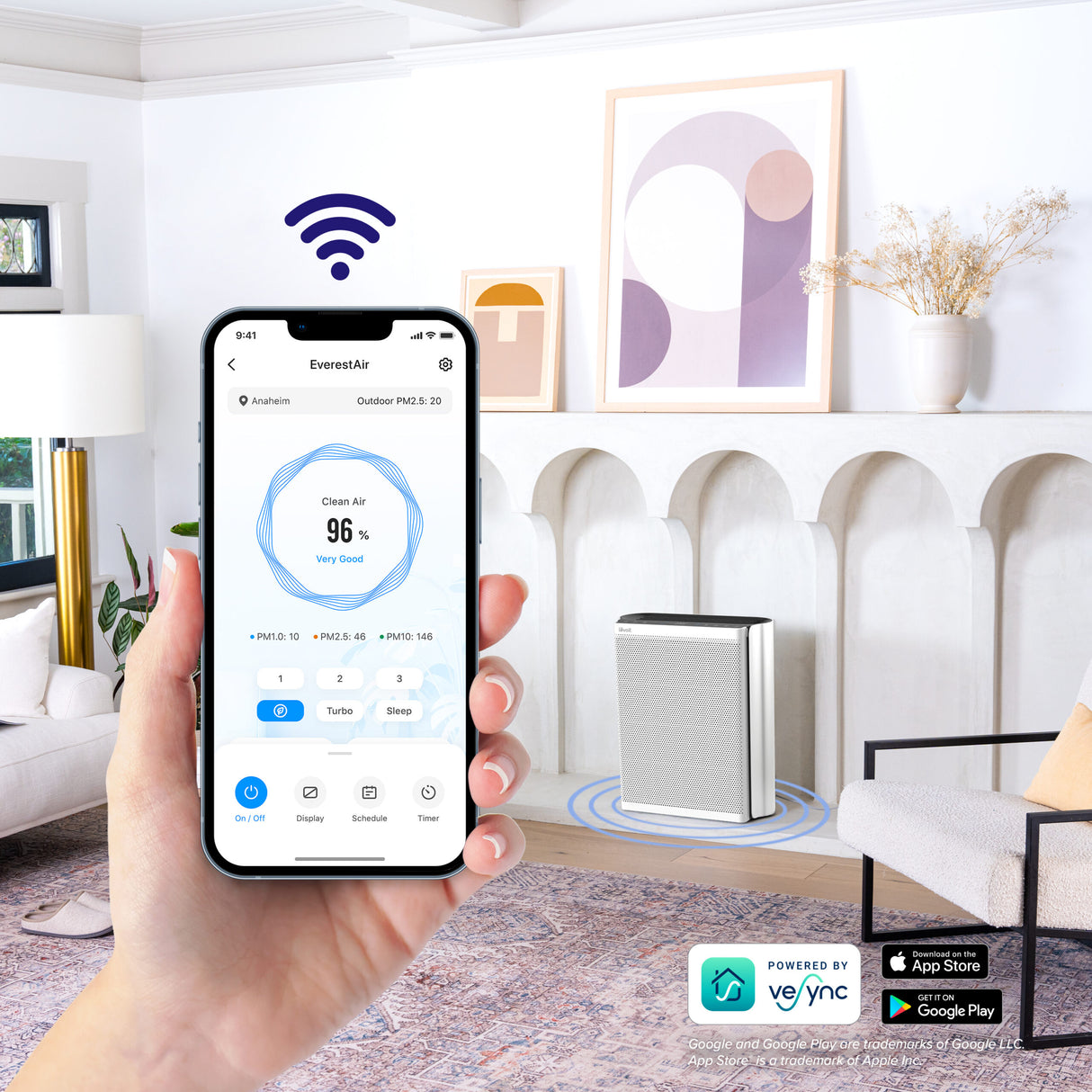 Resigilat! Purificator de aer Smart Levoit EverestAir Wi-Fi, Filtru True HEPA, Carbon Activ, Acoperire până la 100 m², Flux de Aer Multidirecțional, Mod Auto, Compatibil Alexa & Google Home, Touch Screen, Gri