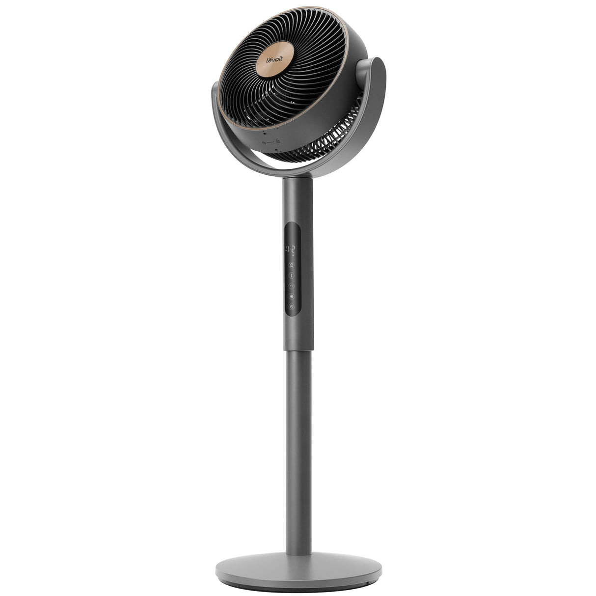 Ventilator cu picior Levoit, LPF-R432-AEUR, 110.8 cm, 28W, Senzor de Temperatură, 4 Moduri, Oscilație 120 grade, 12 viteze, Siilențios, Negru cu Auriu
