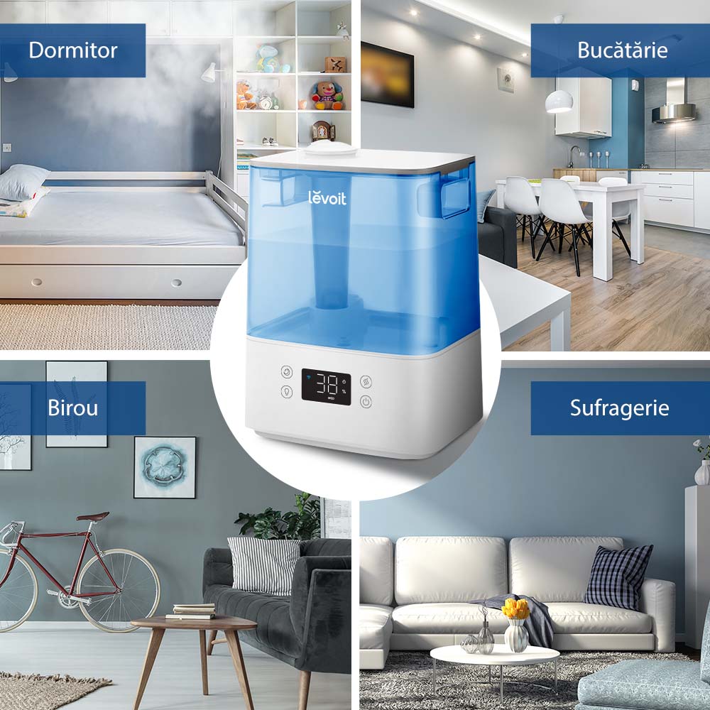 Resigilat! Umidificator de aer LEVOIT Classic 300S, Rezervor 6L, Super Silentios, Aplicatie Smart, Senzor Umiditate, Functie AUTO, Aromaterapie, Autonomie 60 ore, Blue