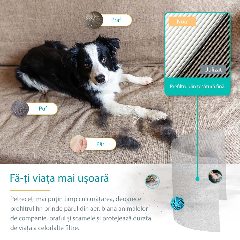 Purificator de Aer Levoit Core P350-RAC Pet Care, Filtru True HEPA, Carbon Activ, Super Silent, Filtrare 99.97%, 100% Ozon Free, Touch Screen, Gri