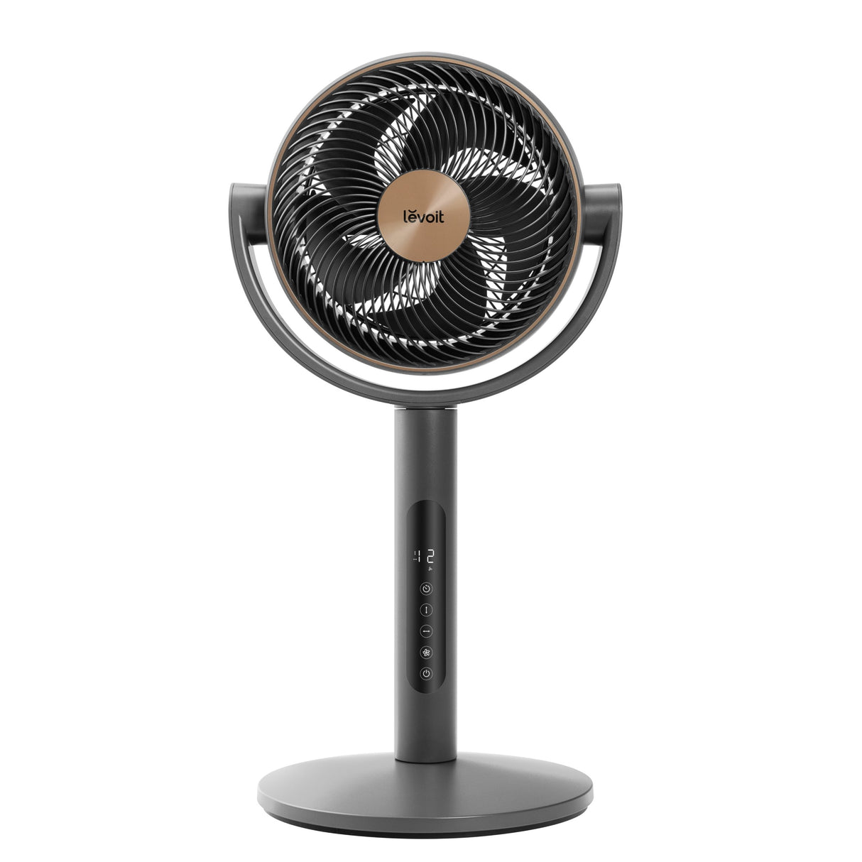 Ventilator cu picior Levoit, LPF-R432-AEUR, 110.8 cm, 28W, Senzor de Temperatură, 4 Moduri, Oscilație 120 grade, 12 viteze, Siilențios, Negru cu Auriu