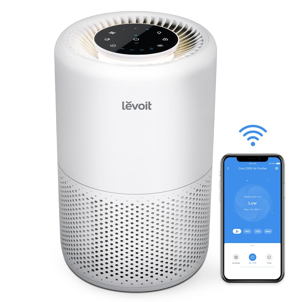 Purificator de Aer Smart Levoit Core 200S Wi-Fi, Filtru 3 in 1 True HEPA, Carbon Activ, Remote Control, Super Silent, Alexa, Google Home, Touch Screen, Alb