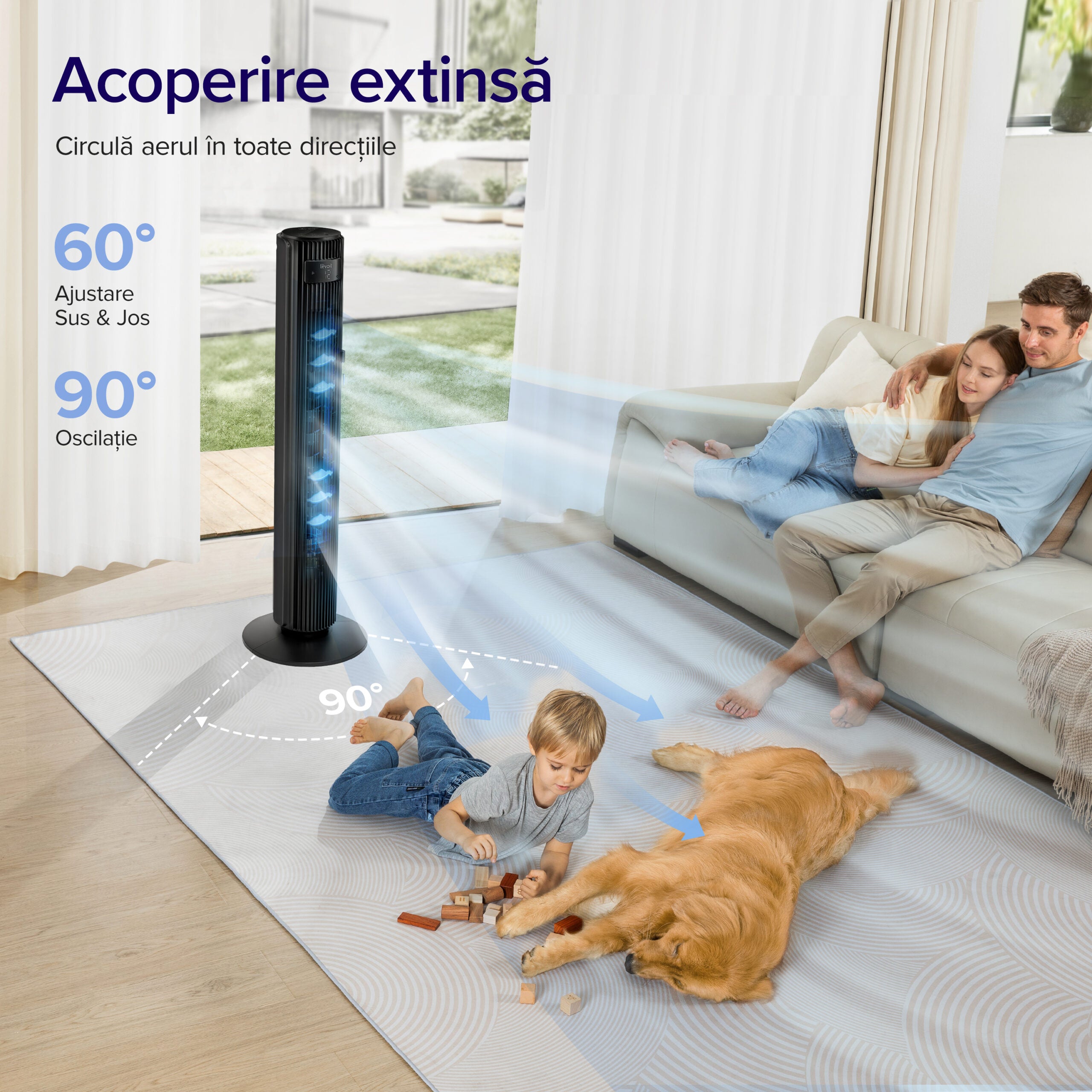 Ventilator turn Levoit, 107,6cm, 12 viteze, 4 moduri de funcționare, foarte silențios, telecomandă, negru