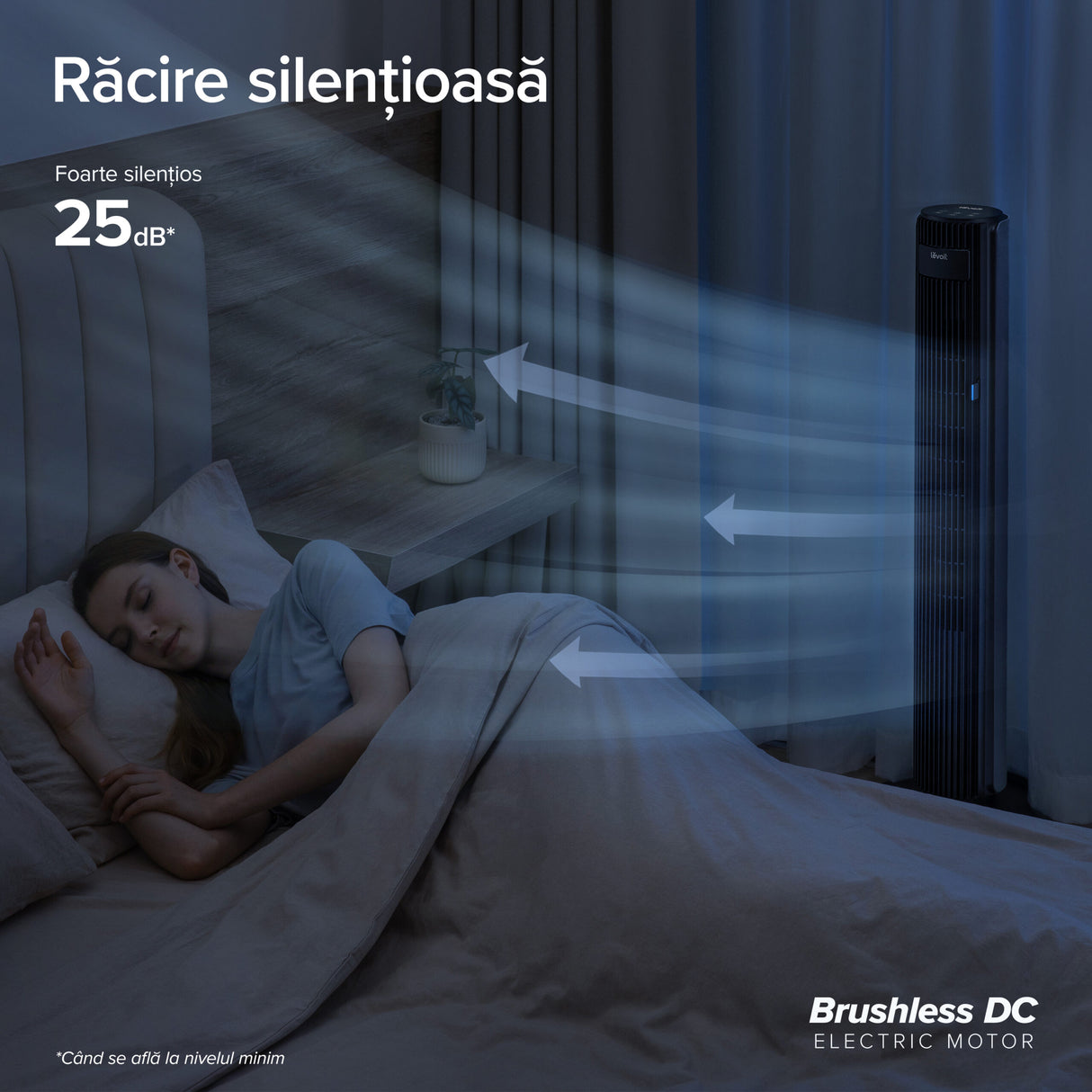 Ventilator turn Levoit, 107,6cm, 12 viteze, 4 moduri de funcționare, foarte silențios, telecomandă, negru