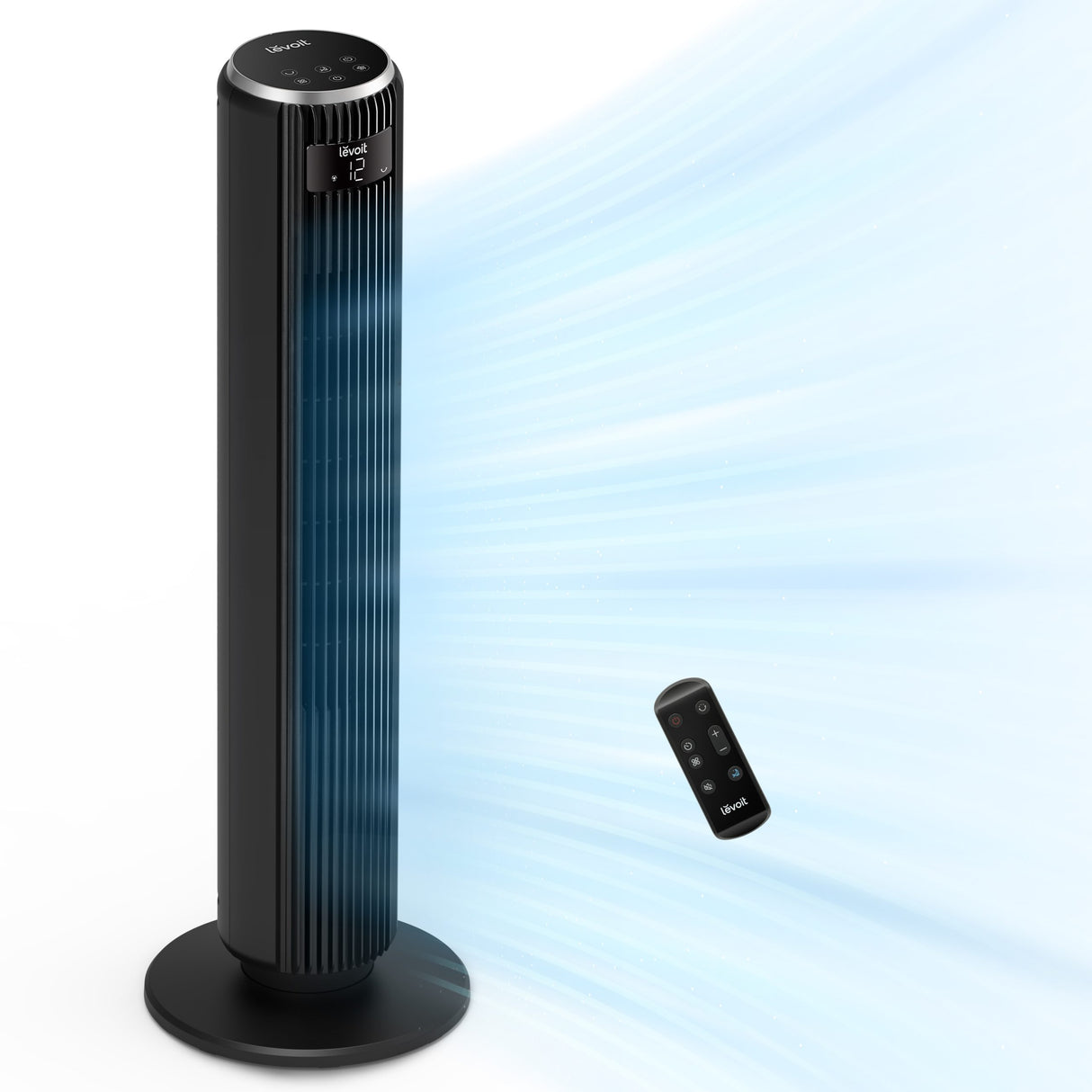 Ventilator turn Levoit, 92cm, 5 viteze, 4 moduri de funcționare, foarte silențios, telecomandă, negru