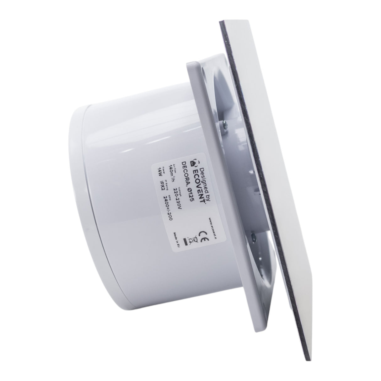 Ventilator de baie Ecovent DECORA, Ø125, Super Silent, Panou Plexiglas schimbabil, Clapetă antiretur, Debit 140 m3/h, Garanție 5 ani, Auriu Satinat