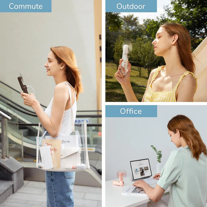 Ventilator portabil de mână JISULIFE, Life8 Plus, autonomie 11-46h, baterie 4500mAh, funcție Power Bank, lanternă LED, design pliabil, 3 viteze, încărcare rapidă, Verde mentă