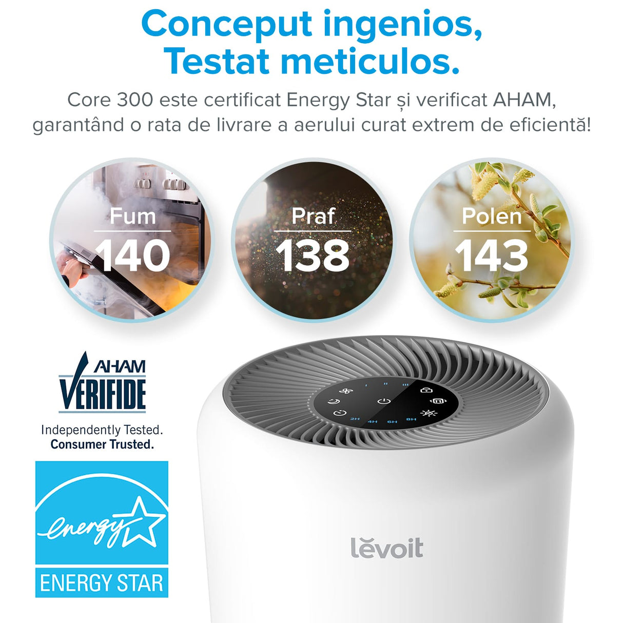 Resigilat! Purificator de Aer LEVOIT Core 300 True HEPA, Carbon Activ, Super Silent, Ozone Free, 3 trepte de viteza, panou comanda Touch Screen