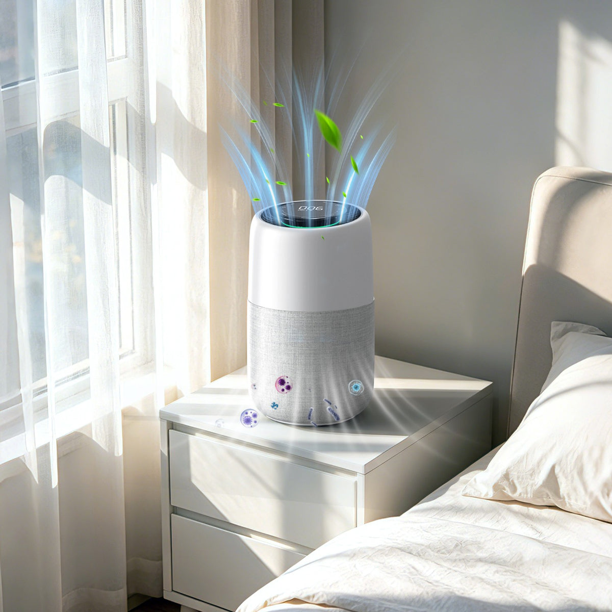 Resigilat! Purificator de aer Evoair, Joy, Wi-Fi, Filtru 4in1, True Hepa, Carbon Activ, Prefiltru Textil, 10 viteze, Monitorizare PM2.5, Mod Noapte, Blocare Ecran, Lumină Ambientală, Gri - Filtru desfăcut