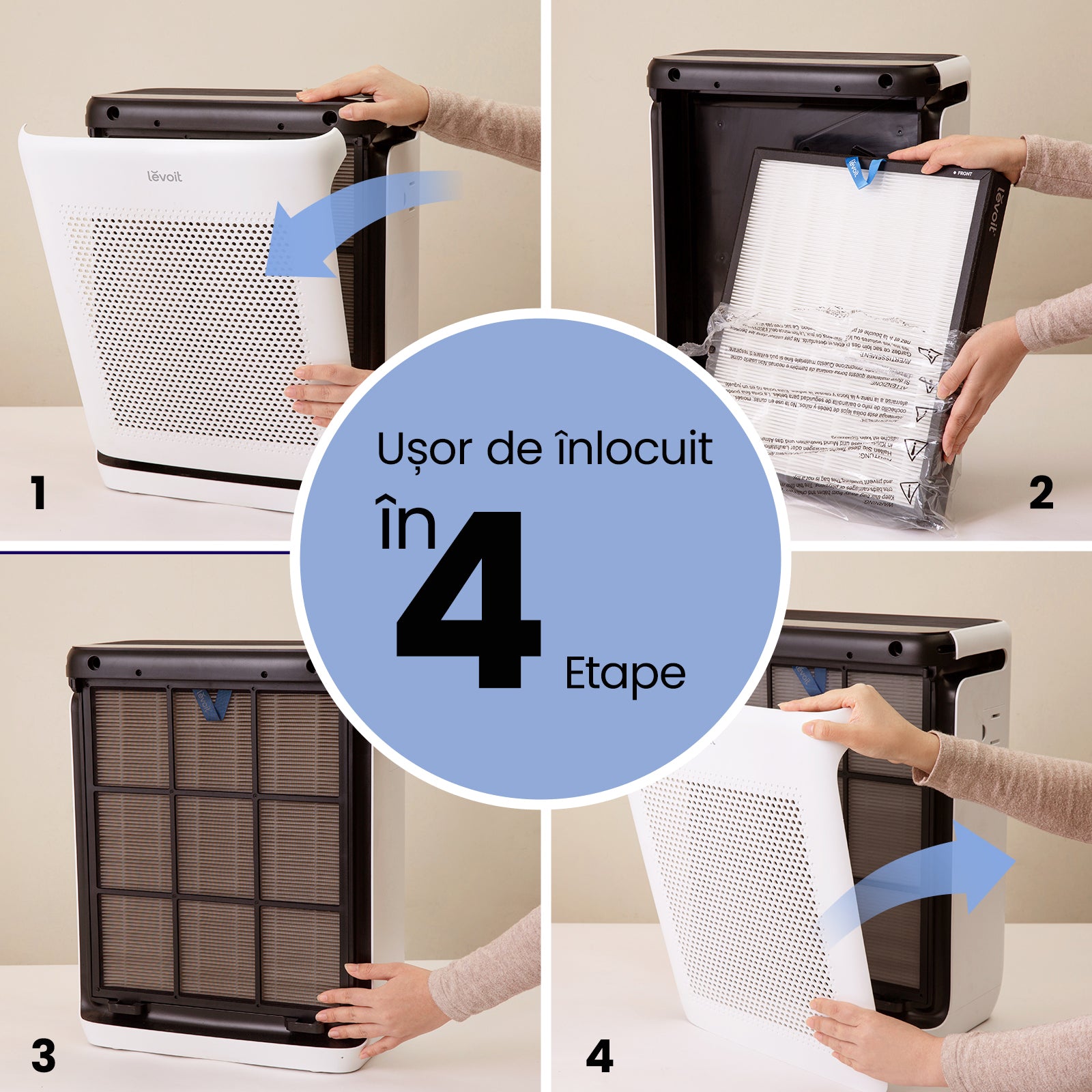 Filtru purificator Levoit Vital 100S Smart LRF-V102-WEU, 3-in-1, Pre-filtru lavabil, Filtru HEPA si Filtru de carbon activ cu eficienta ridicata