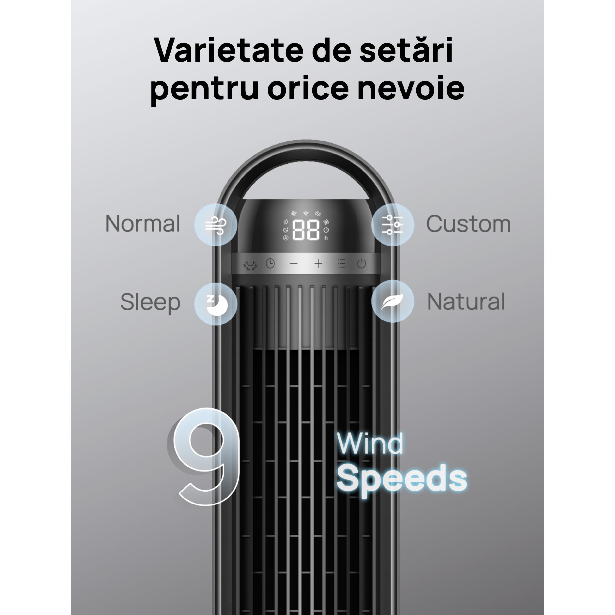 Ventilator Turn Smart DREO Cruiser DR-HTF011S, 9 viteze, 4 functii,106cm, HyperSilent 25dB ,oscilatie 90°, negru
