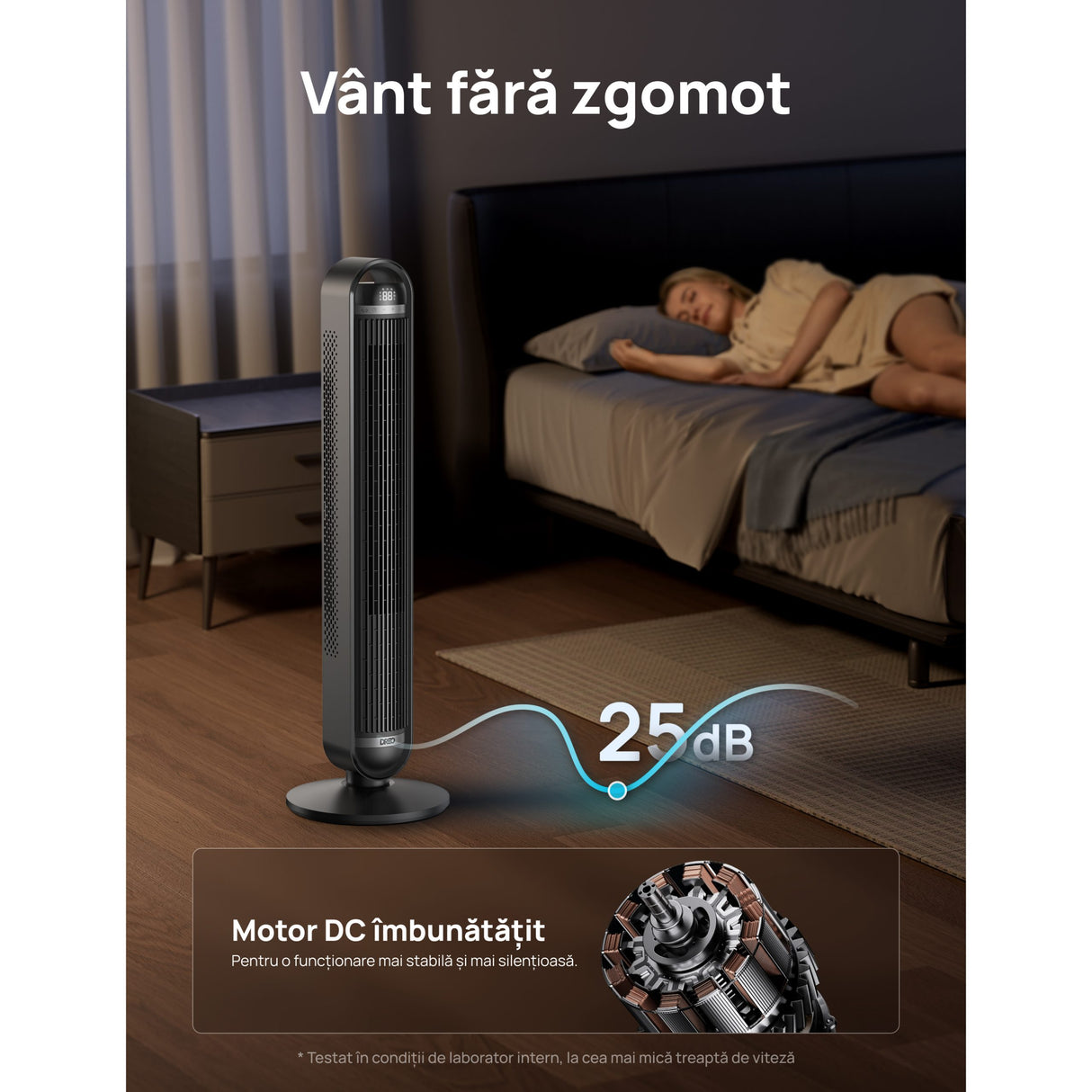 Ventilator Turn Smart DREO Cruiser DR-HTF011S, 9 viteze, 4 functii,106cm, HyperSilent 25dB ,oscilatie 90°, negru