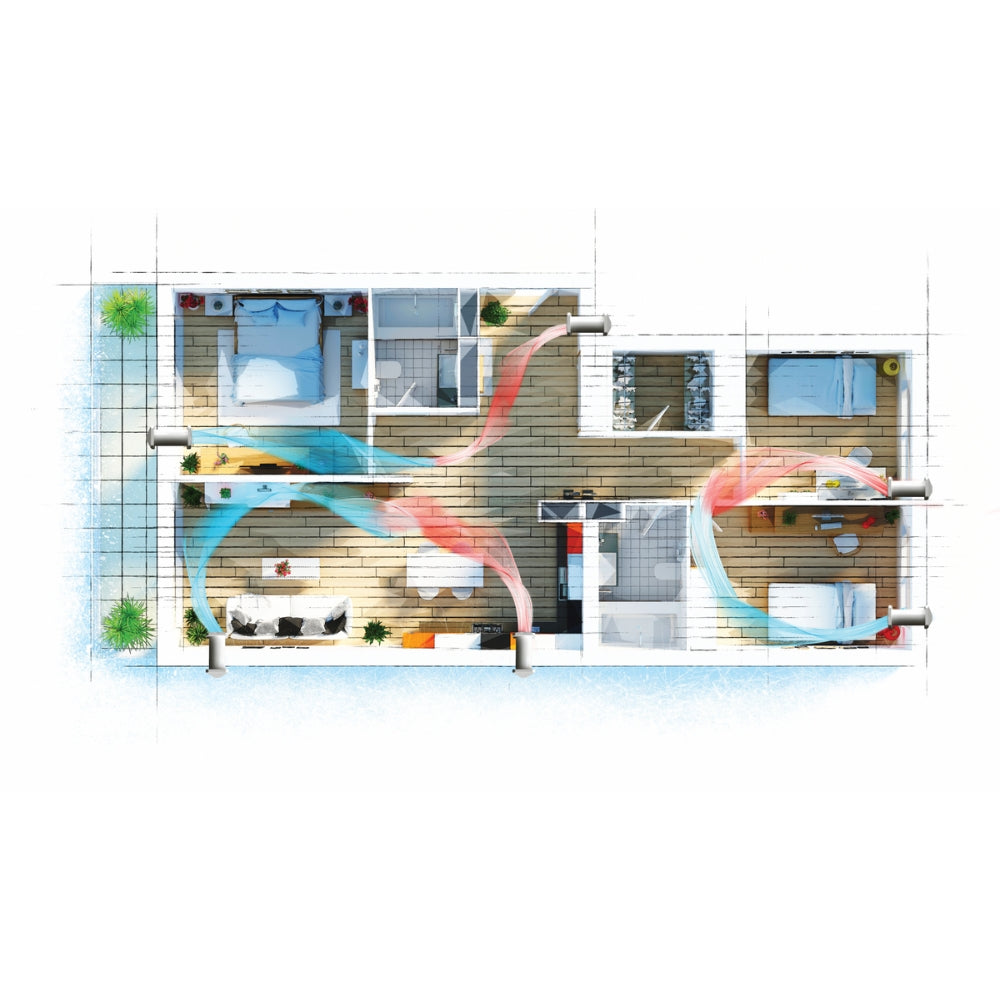 BSK ZEPHYR Sistem de ventilație cu recuperare de căldură și flux alternativ, control Wi-Fi, senzori de temperatura & umiditate si telecomanda - TUB 500mm fix