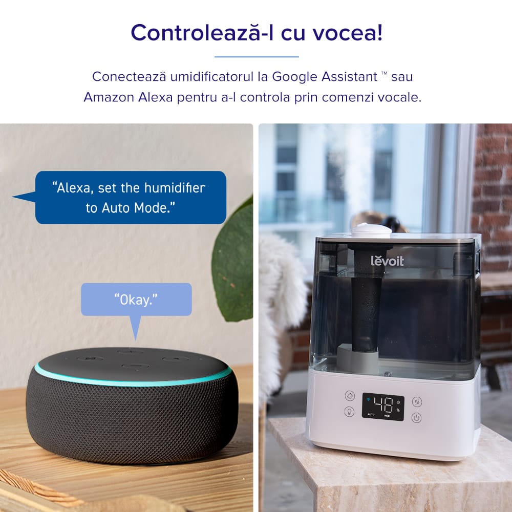 Umidificator de aer LEVOIT Classic 300S, Rezervor 6L, Super Silentios, Aplicatie Smart, Senzor Umiditate, Functie AUTO, Aromaterapie, Autonomie 60 ore, Gray