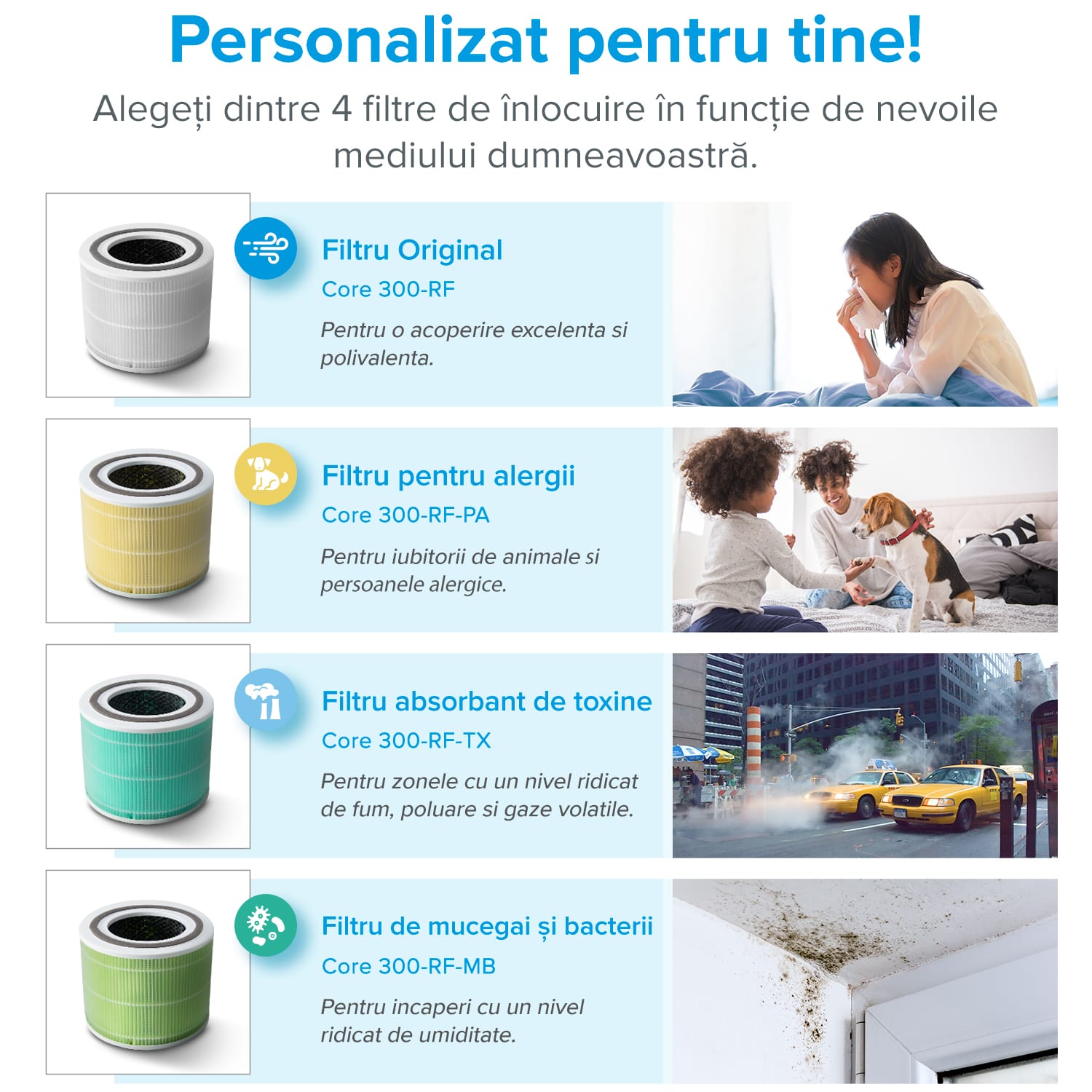 Purificator de Aer LEVOIT Core 300 True HEPA, Carbon Activ, Super Silent, Ozone Free, 3 trepte de viteza, panou comanda Touch Screen