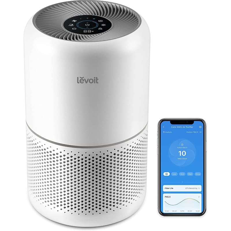 Purificator de aer Smart Levoit Core 300S Wi-Fi, Filtru 3 in 1 True HEPA, Carbon Activ, Senzor Calitate Aer, Mod Auto, Alexa, Google Home, Panou Comanda Touch Screen, Control Remote, Alb