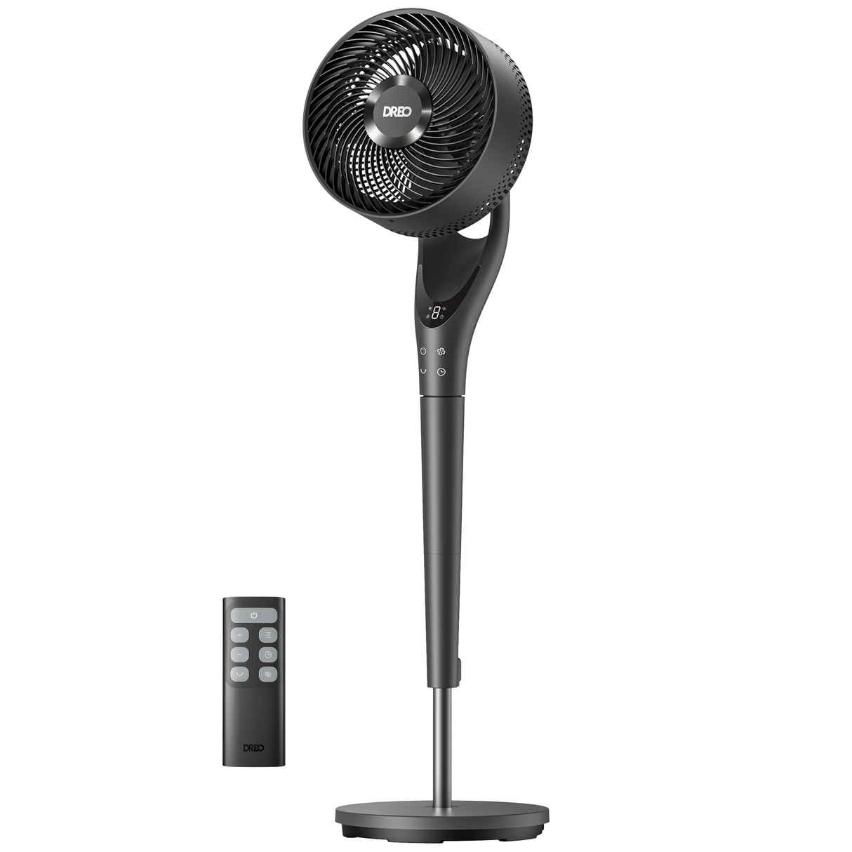 Ventilator Circular Dreo DR-HPF024, Telecomandă, 9 Viteze, 4 Moduri Funcționare, Oscilație Automată, Timer, Motor DC Silențios, Înălțime Reglabilă, Gri