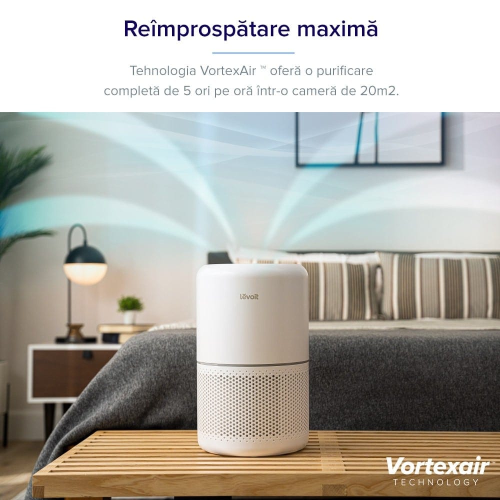 Purificator de aer Smart Levoit Core 300S Wi-Fi, Filtru 3 in 1 True HEPA, Carbon Activ, Senzor Calitate Aer, Mod Auto, Alexa, Google Home, Panou Comanda Touch Screen, Control Remote, Alb