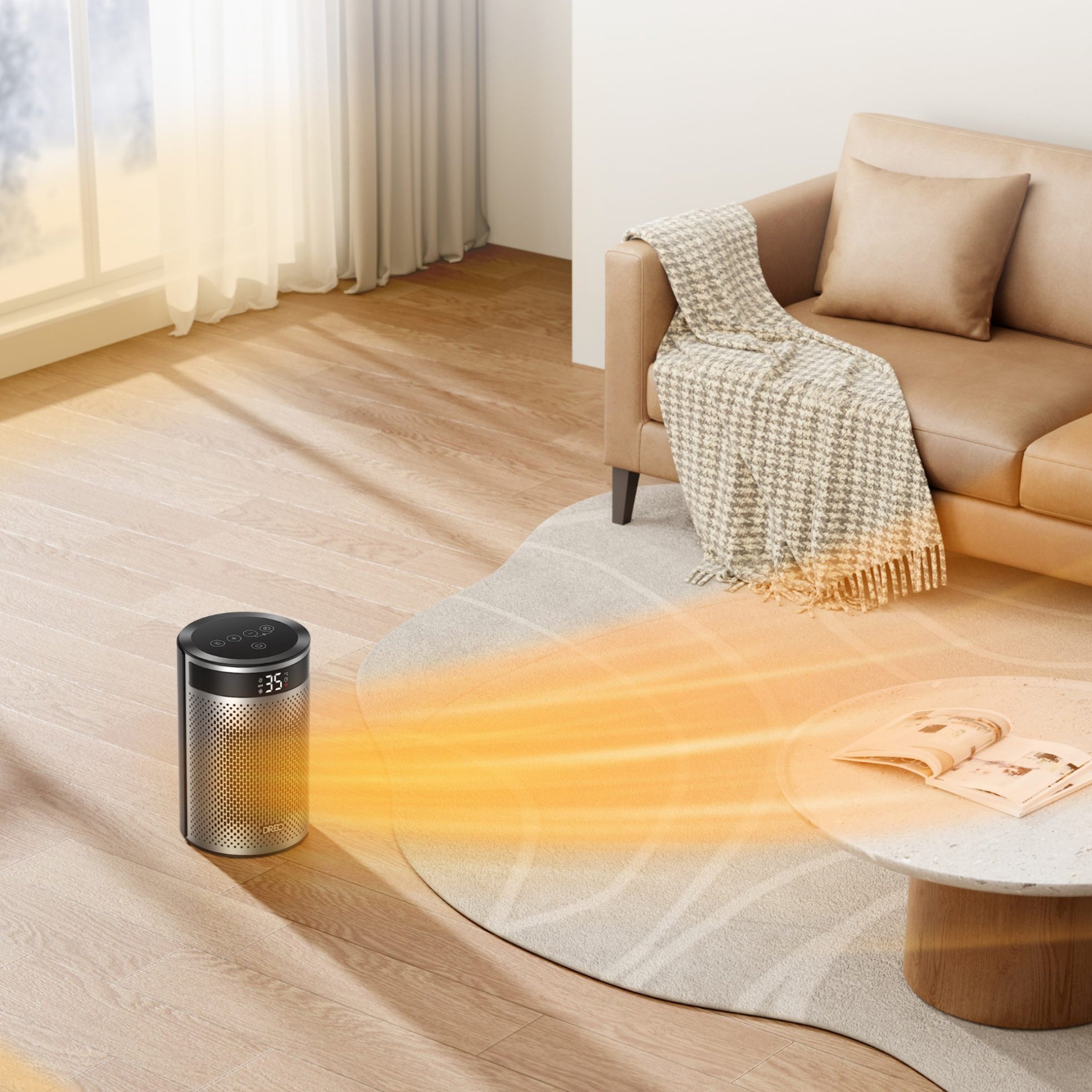 Aeroterma Dreo Atom 416, 1500W, Heater Ceramica, Termostat, Timer 12h, Display LED, Eco Mode, Silentios, Mod Eco, Telecomanda, Negru&Argintiu