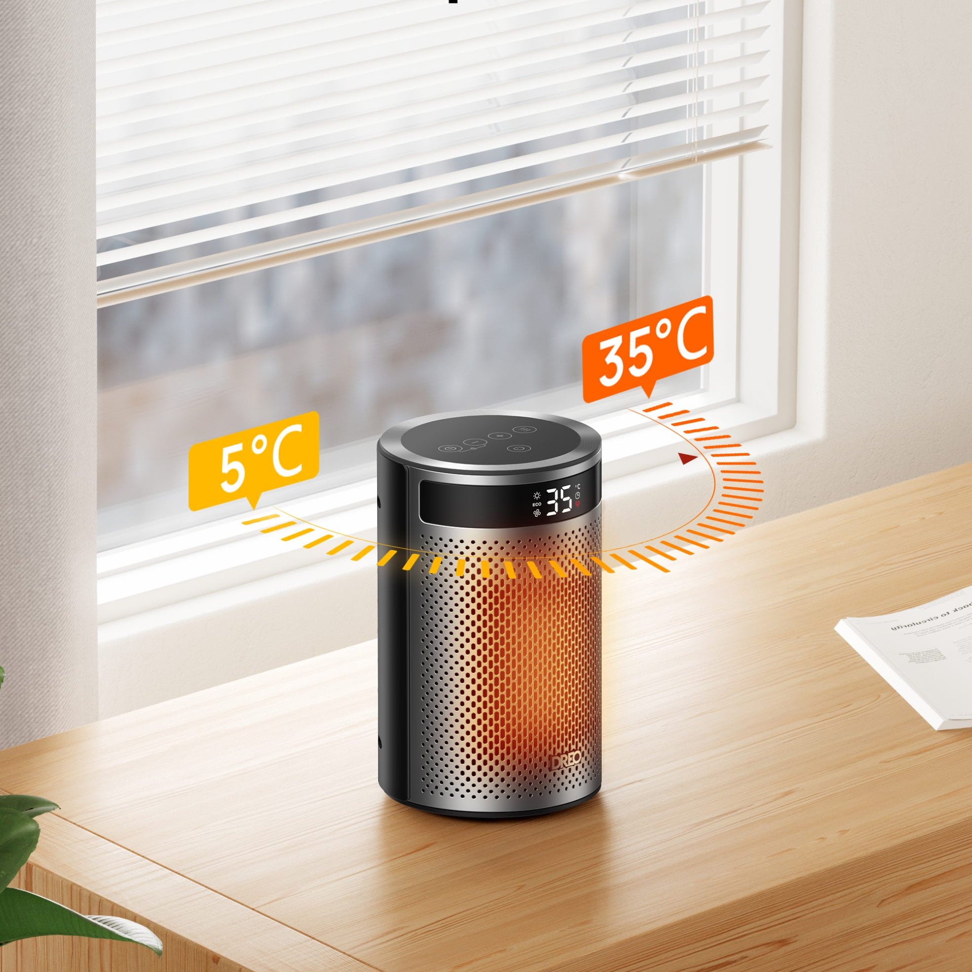 Aeroterma Dreo Atom 416, 1500W, Heater Ceramica, Termostat, Timer 12h, Display LED, Eco Mode, Silentios, Mod Eco, Telecomanda, Negru&Argintiu