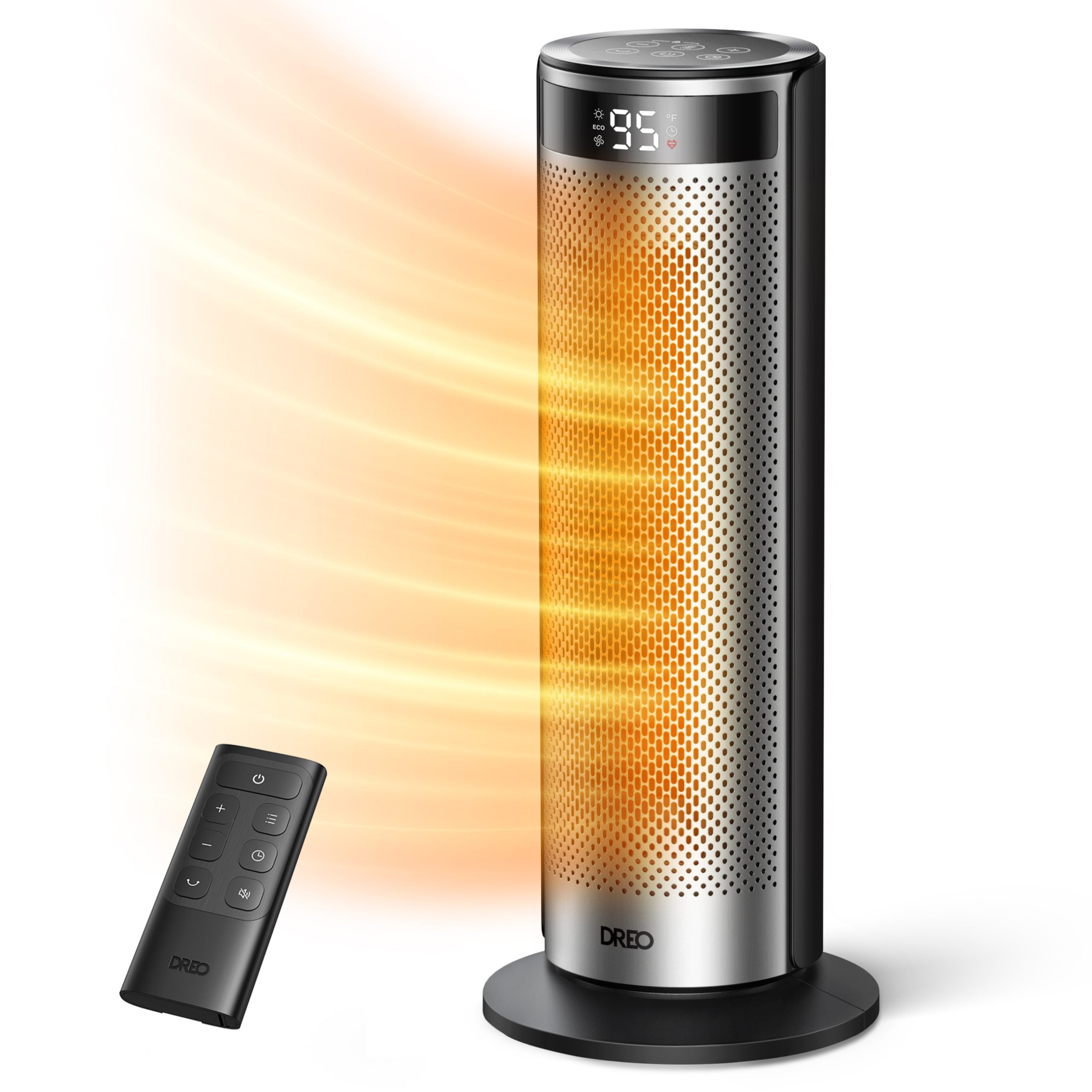 Aeroterma Dreo Solaris SH628, 2000W, Heater Ceramica, Termostat, Eco Mode, Funcție Ventilator, Oscilatie 70°, Timer 12h, Silentios, Display LED, Telecomanda, Negru&Argintiu