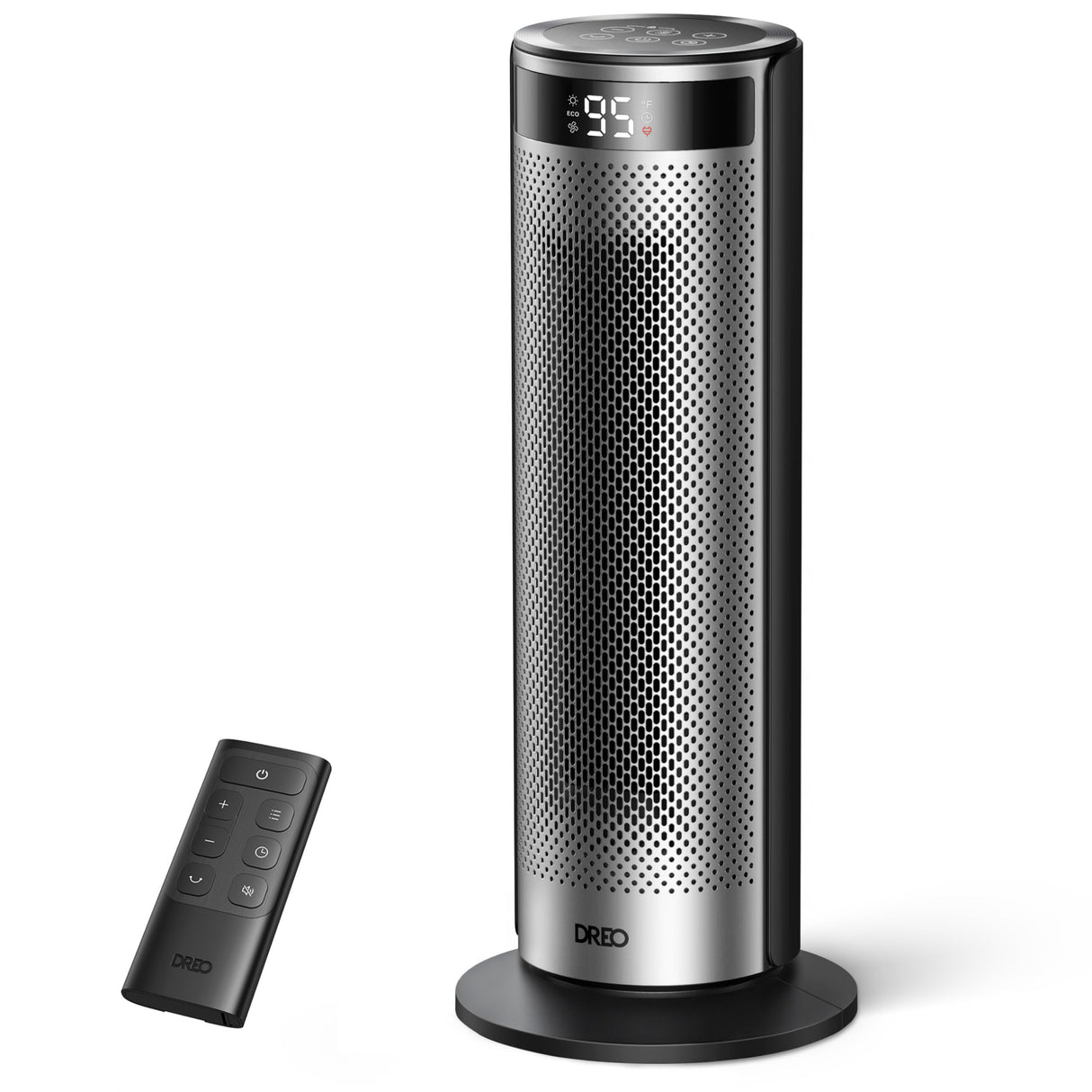 Aeroterma Dreo Solaris SH628, 2000W, Heater Ceramica, Termostat, Eco Mode, Funcție Ventilator, Oscilatie 70°, Timer 12h, Silentios, Display LED, Telecomanda, Negru&Argintiu