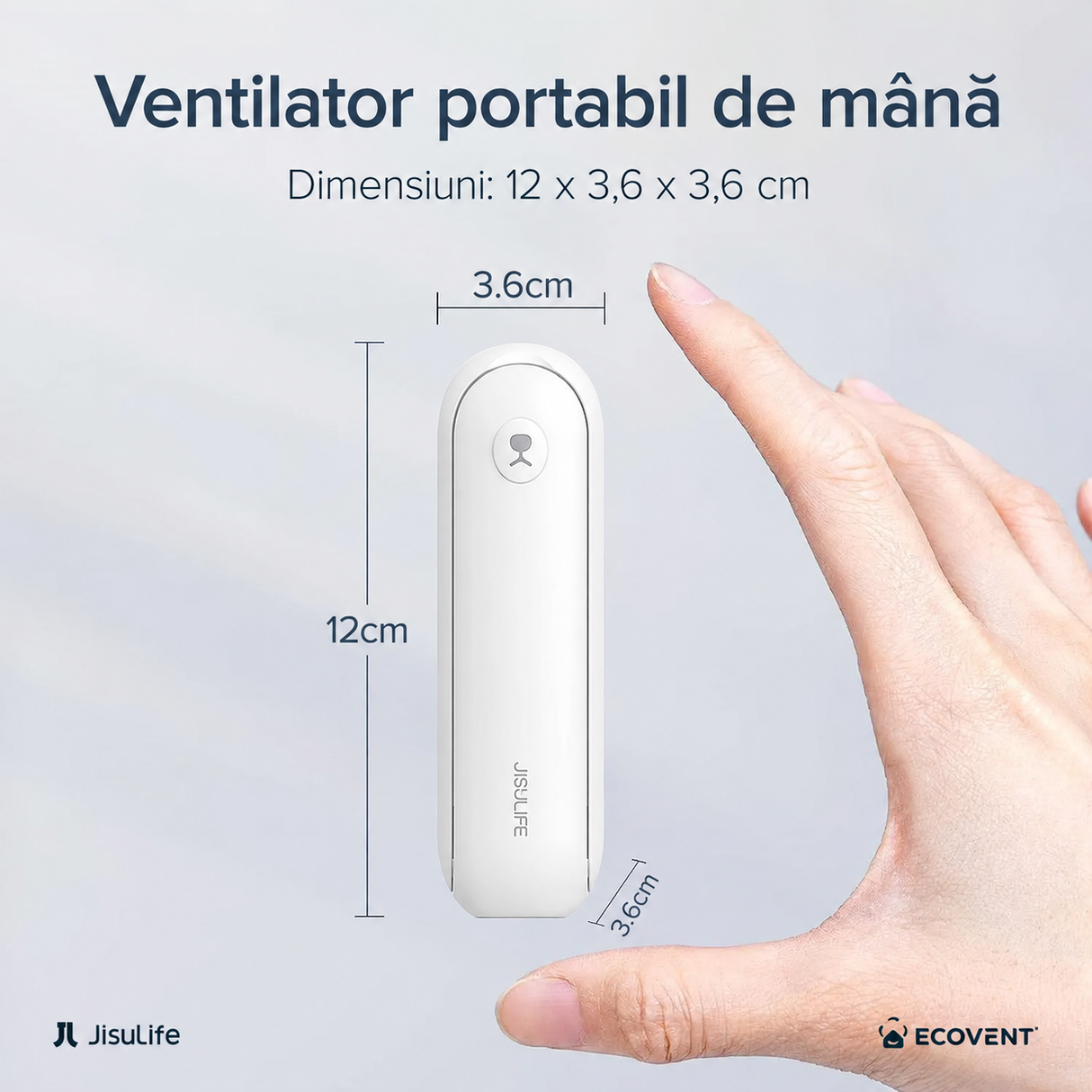 Ventilator portabil de mână JISULIFE, Life8, autonomie 12-21h, baterie 2000mAh, funcție Power Bank, lanternă LED, design pliabil, 2 viteze, încărcare rapidă, Alb