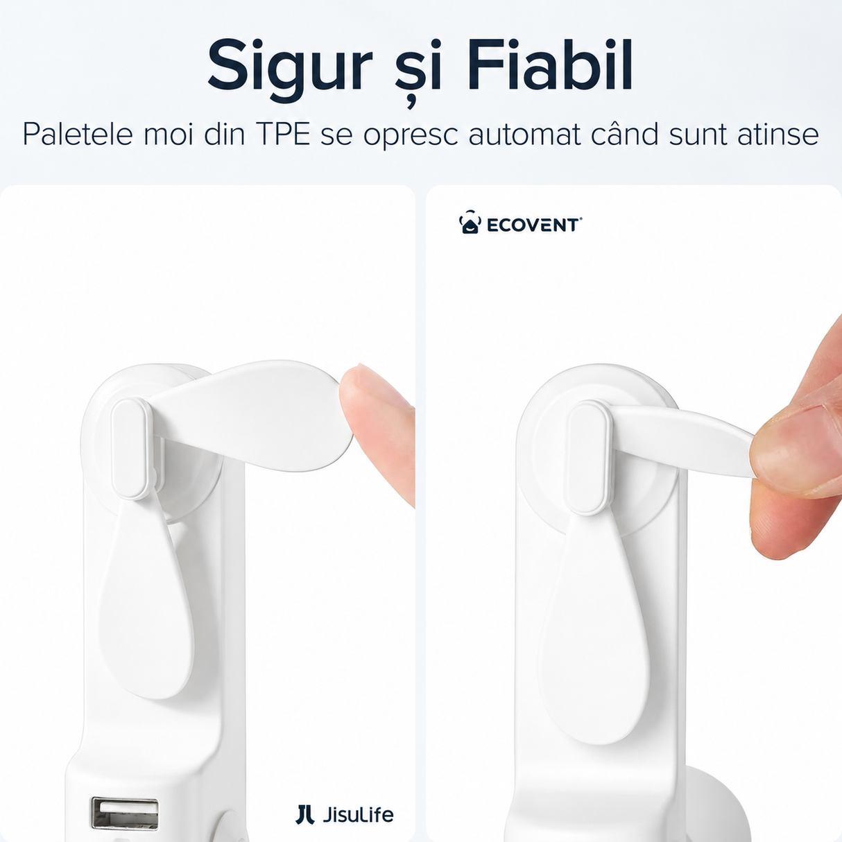 Ventilator portabil de mână JISULIFE, Life8, autonomie 12-21h, baterie 2000mAh, funcție Power Bank, lanternă LED, design pliabil, 2 viteze, încărcare rapidă, Alb