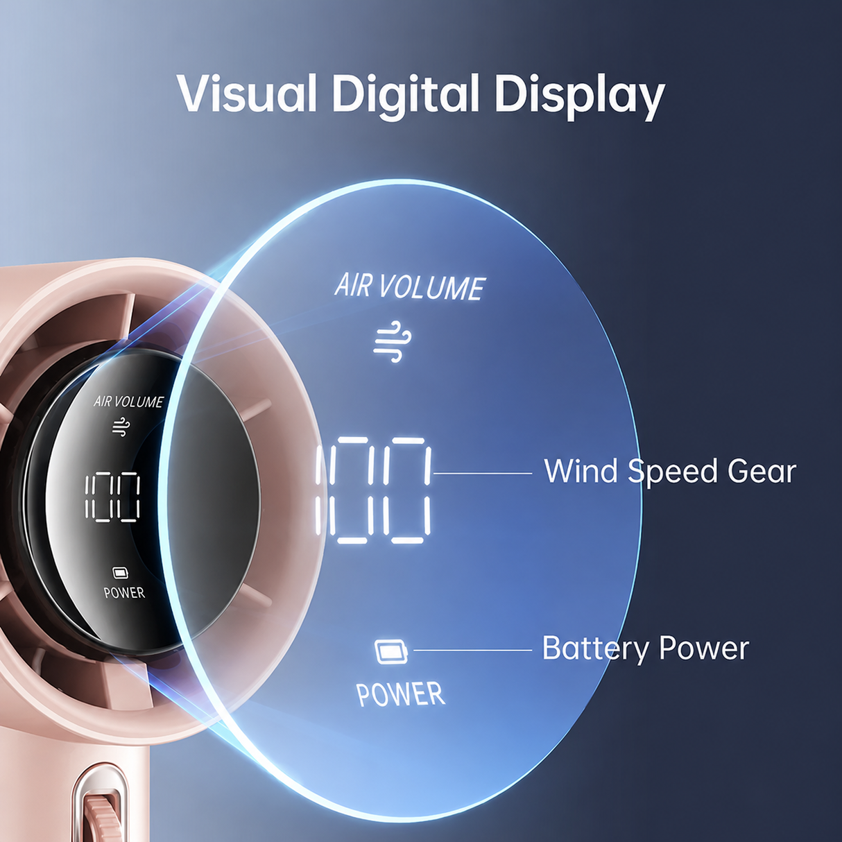 Ventilator portabil de mână JISULIFE Pro1, autonomie 2-12h, baterie 3600mAh, 100 viteze, încărcare rapidă, Afișaj LED, Roz