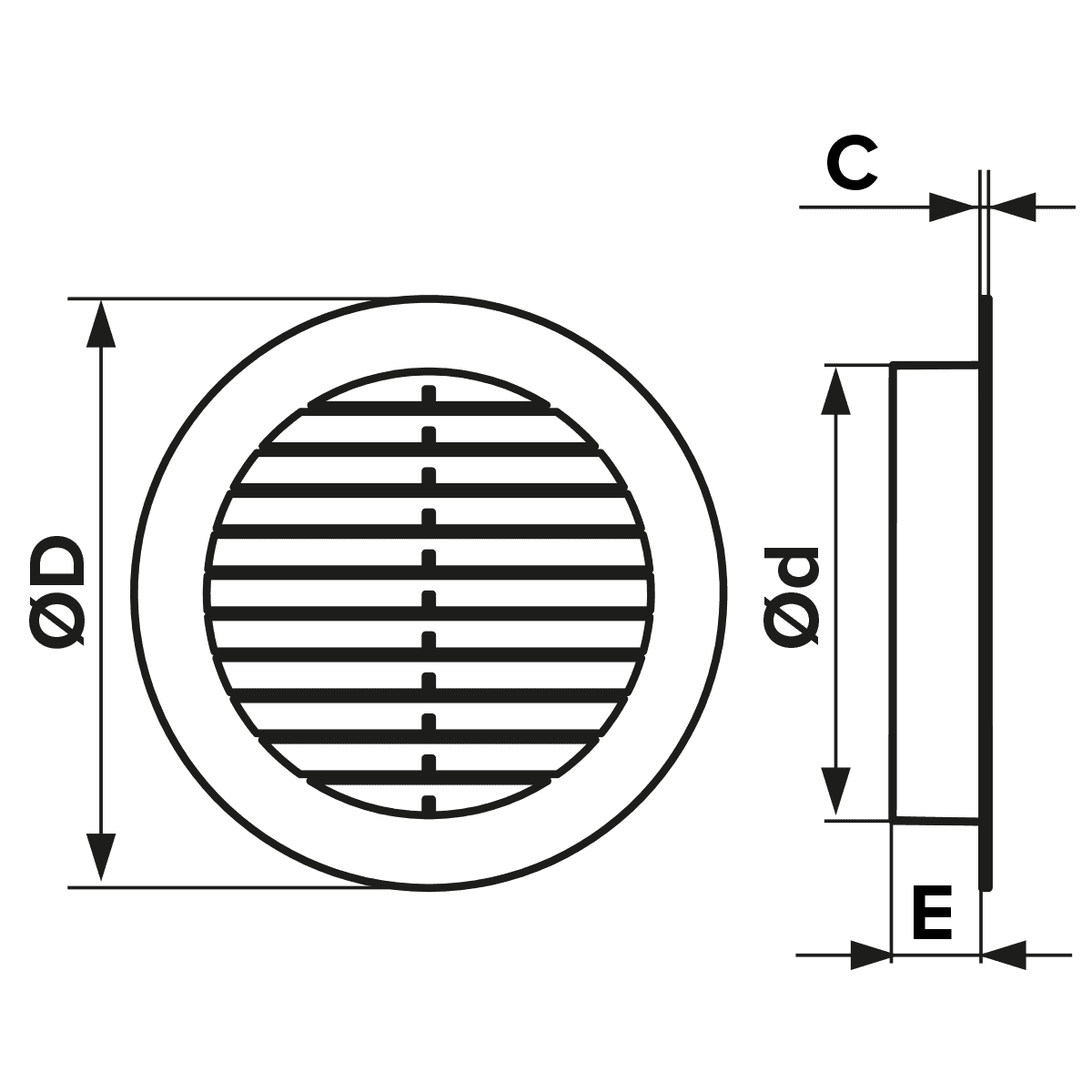 Grila ventilatie rotunda Ø100mm, exterior Ø130mm, plastic Alb