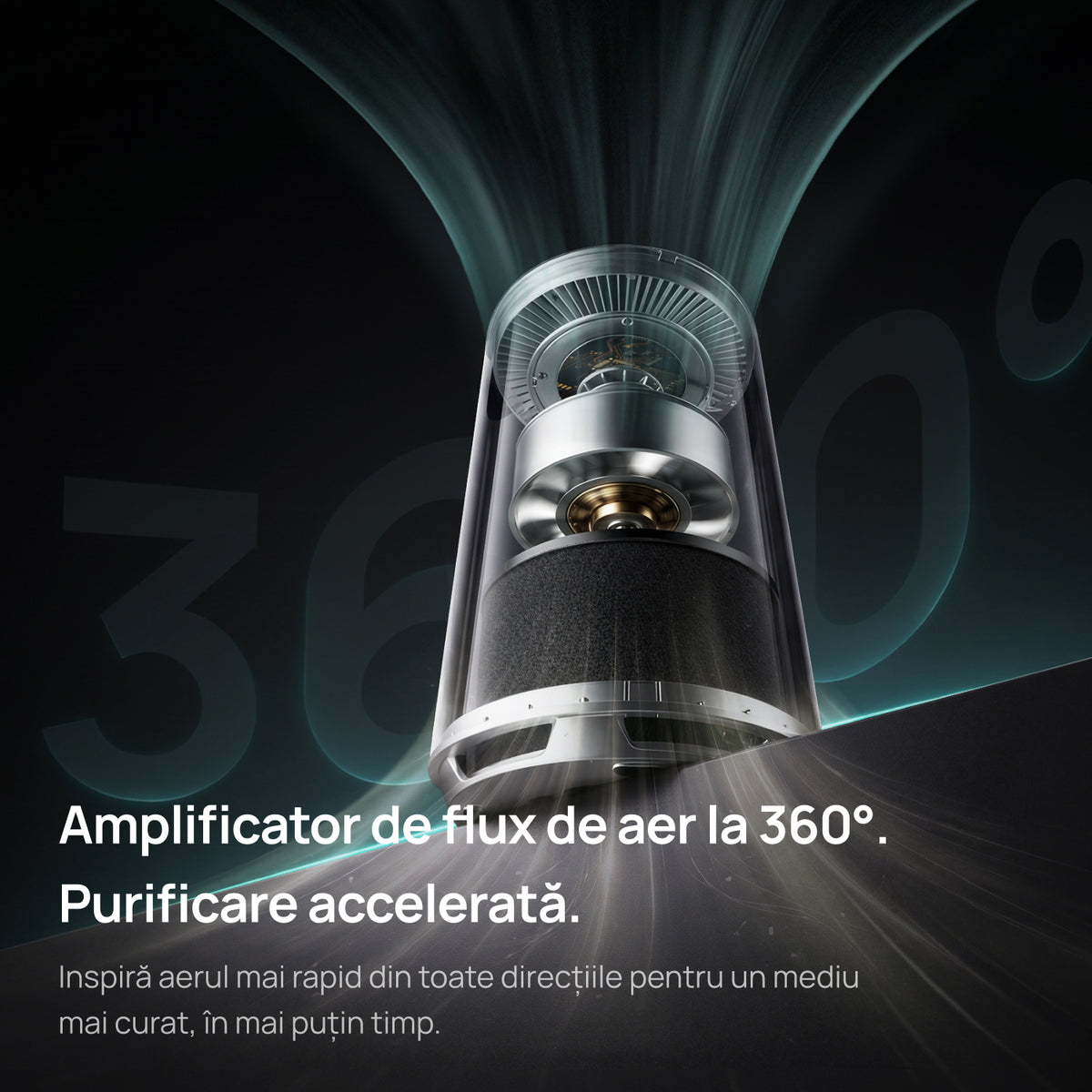 Purificator aer Dreo 530AS Smart, Wifi, 221 m³/h, Filtru 3 in 1 True HEPA, DREO HyperSilent™, 4 trepte de viteză, Mod Turbo, Mod Auto, Mod de noapte, Senzor calitate aer, Lumină ambientală, Până la 90 m², Negru