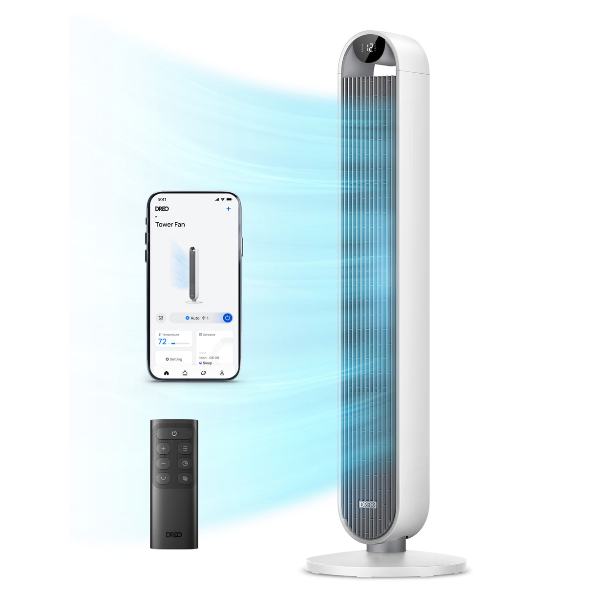 Ventilator Turn Smart DREO Pilot Max S DR-HTF004S, 12 viteze, 4 functii,108cm, HyperSilent 25dB, oscilatie 120°, telecomanda, alb