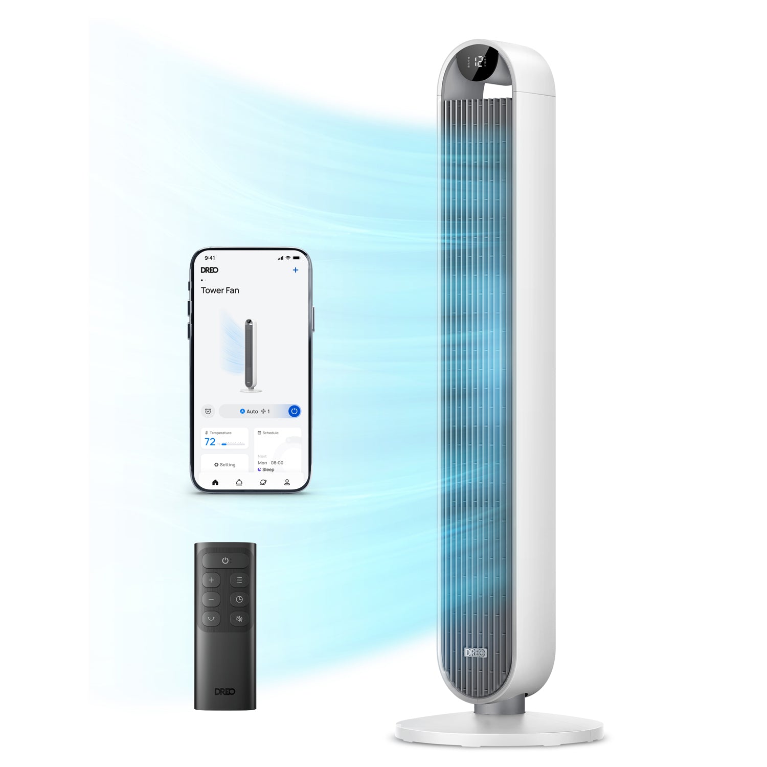 Ventilator Turn Smart DREO Pilot Max S DR-HTF004S, 12 viteze, 4 functii,108cm, HyperSilent 25dB, oscilatie 120°, telecomanda, alb