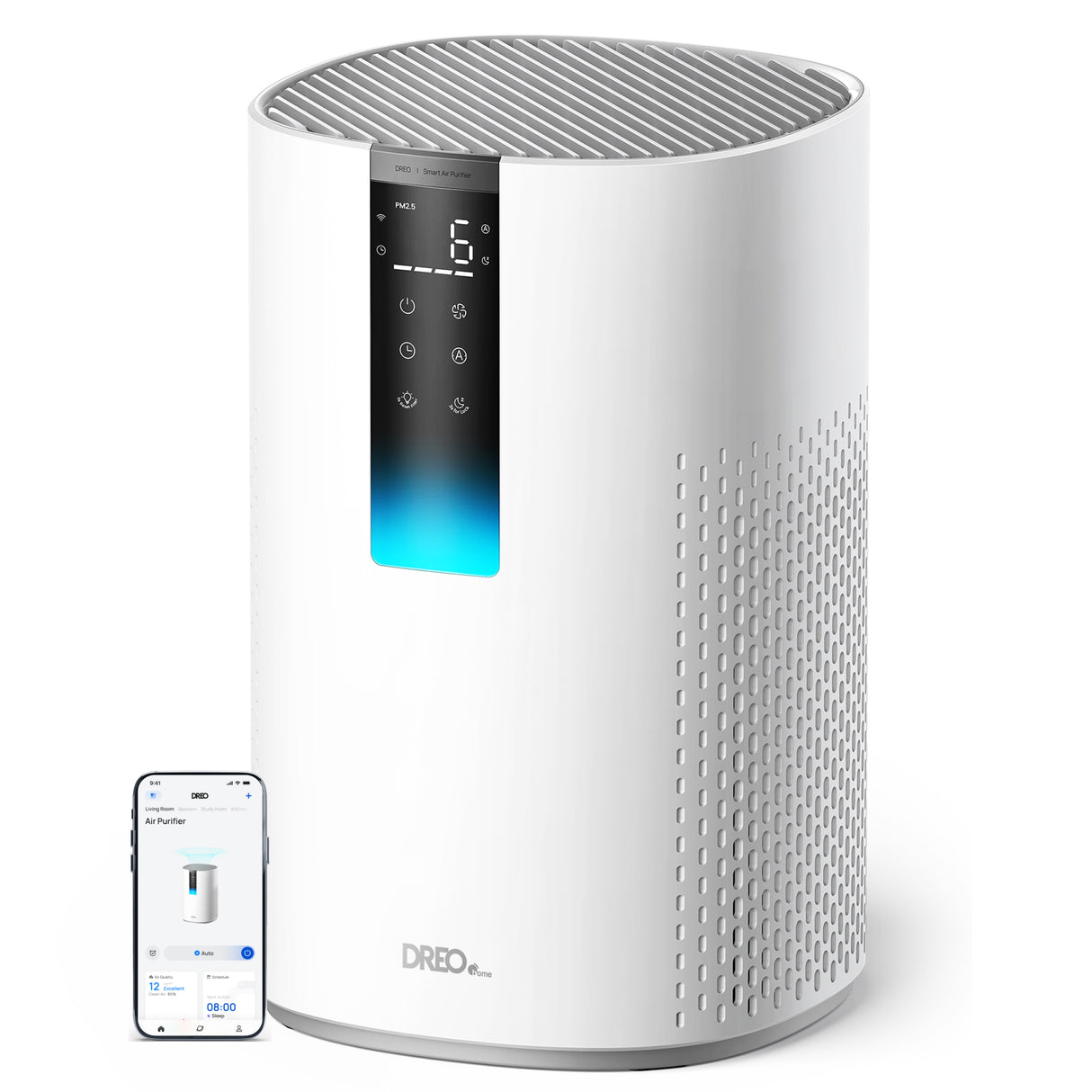 Purificator aer Dreo Macro 505S Smart, WI-FI, CADR 202 m³/h, Filtru 3 in 1 H13 True HEPA, Senzor calitate aer, Mod Auto, Mod de noapte, Lumină ambientală, 4 trepte de viteza, Timer, Până la 17 m2, Alb