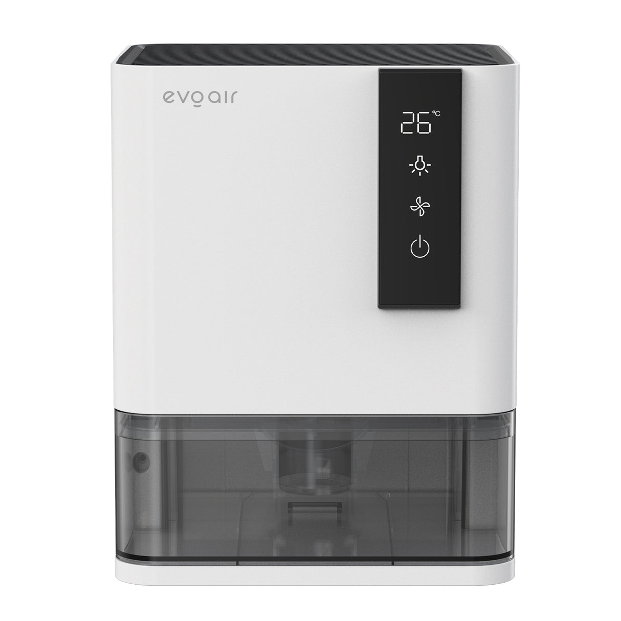 Dezumidificator Evoair HIDRY, 700ml/24h, Senzor de Umiditate/Temperatura, Lumina ambientala in 7 culori, Rezervor 1l, 2 viteze, Functie Auto Dezghetare, Alb