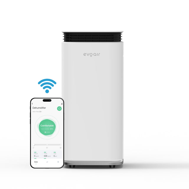 Dezumidificator evoair, FlexyDry 22 Smart, 22l/24h Senzor de Umiditate, Functie Ionizare, Uscare Rufe, Rezervor 4.5l, Alb