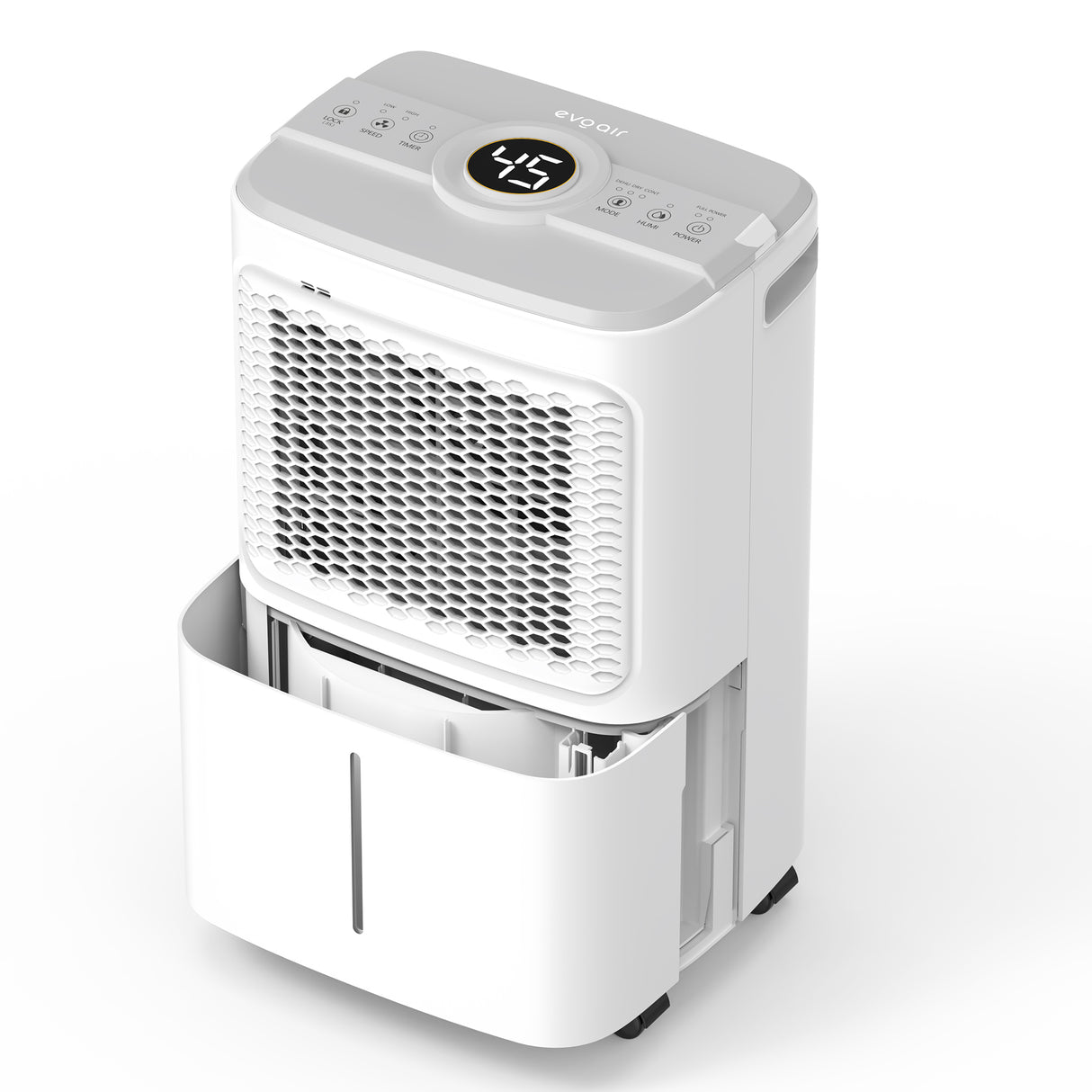 Dezumidificator Evoair Dryora 10, 10l/24h, Senzor de Umiditate, Dezumidifcare Continua, Uscare Rufe, Lumina Ambientala, Rezervor 1.6l, Alb