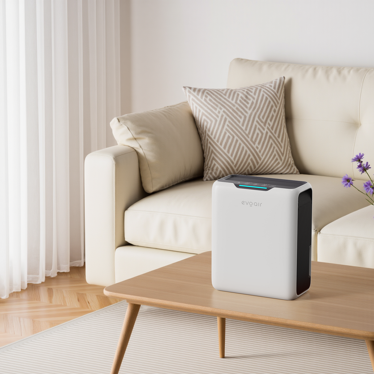 Dezumidificator aer Evoair HUMIXDUO, 500ml/24h, 3 Moduri funcționare, Silențios, Lumină Ambientală, Rezerva cu Silicagel, Timer 48h, Rezervor 2.5l, Alb