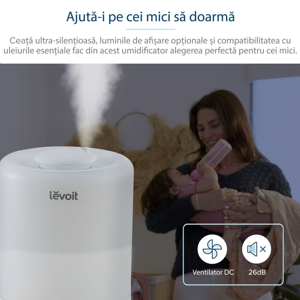 Umidificator de Aer LEVOIT Dual 200S, SMART, WI-FI Ultrasonic, Rezervor 3l, Silentios, Aromaterapie, Functie AUTO, Autonomie 25 Ore