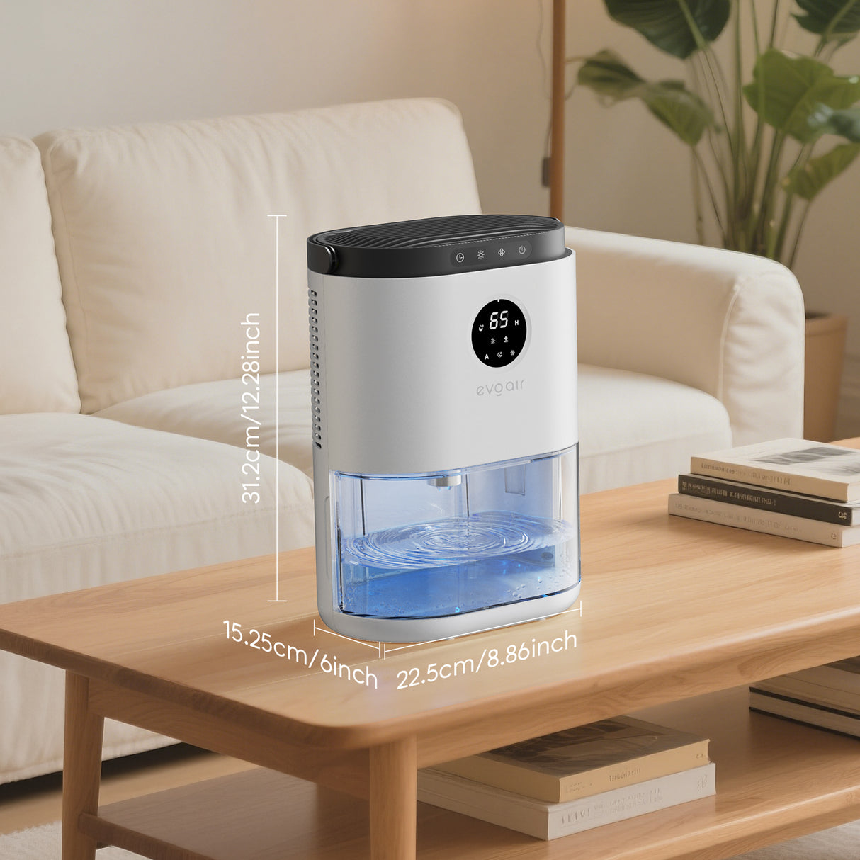 Dezumidificator aer Evoair HUMIX560, 560ml/24h, Silențios, Senzor de umiditate, 3 Moduri funcționare, Lumină Ambientală în 7 culori, Rezervor 2.3l, Alb