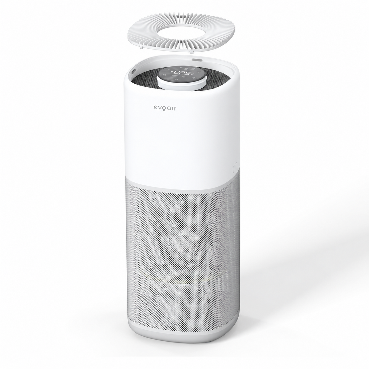 Purificator aer Evoair Aero600, Smart, Wifi, 600 m³/h, Filtru 3in1 True HEPA, Carbon Activ, Pre-filtru, Mod Auto, Mod de noapte, 3 trepte de viteza, Timer, Până la 150 m2, Alb&Gri