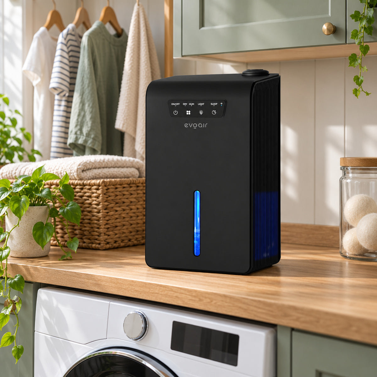 Sistem 2 in 1 Evoair, Zenith Air Smart, 1L/zi Dezumidificare, Wi-Fi, Control Aplicație, Umidificare 250ml/h, Rezervor 3.2l, Negru