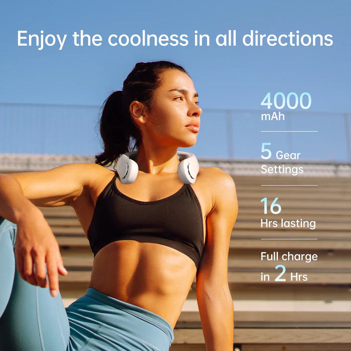 Ventilator portabil de gât JISULIFE Life4, autonomie 2.5-16.5h, baterie 5000mAh, 3 viteze, încărcare rapidă, Gri