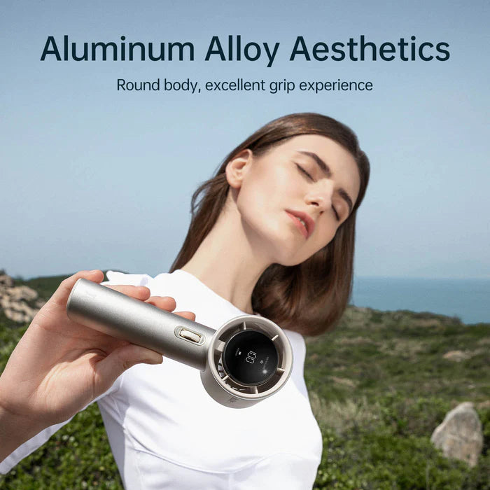 Ventilator portabil de mână JISULIFE Pro1S, autonomie 3-15h, baterie 5000mAh, 100 viteze, încărcare rapidă, Afișaj LED, Bej