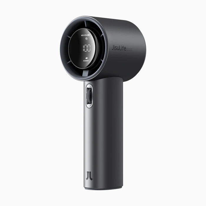Ventilator portabil de mână JISULIFE Pro1S, autonomie 3-15h, baterie 5000mAh, 100 viteze, încărcare rapidă, Afișaj LED, Gri închis