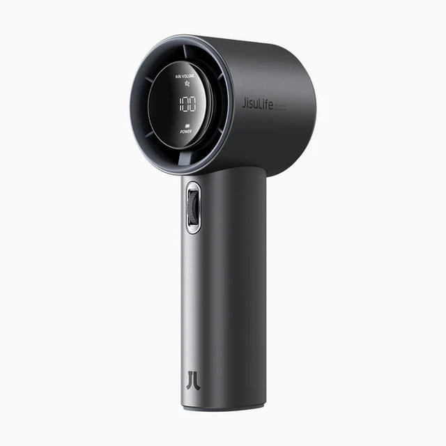 Ventilator portabil de mână JISULIFE Pro1S, autonomie 3-15h, baterie 5000mAh, 100 viteze, încărcare rapidă, Afișaj LED, Gri închis